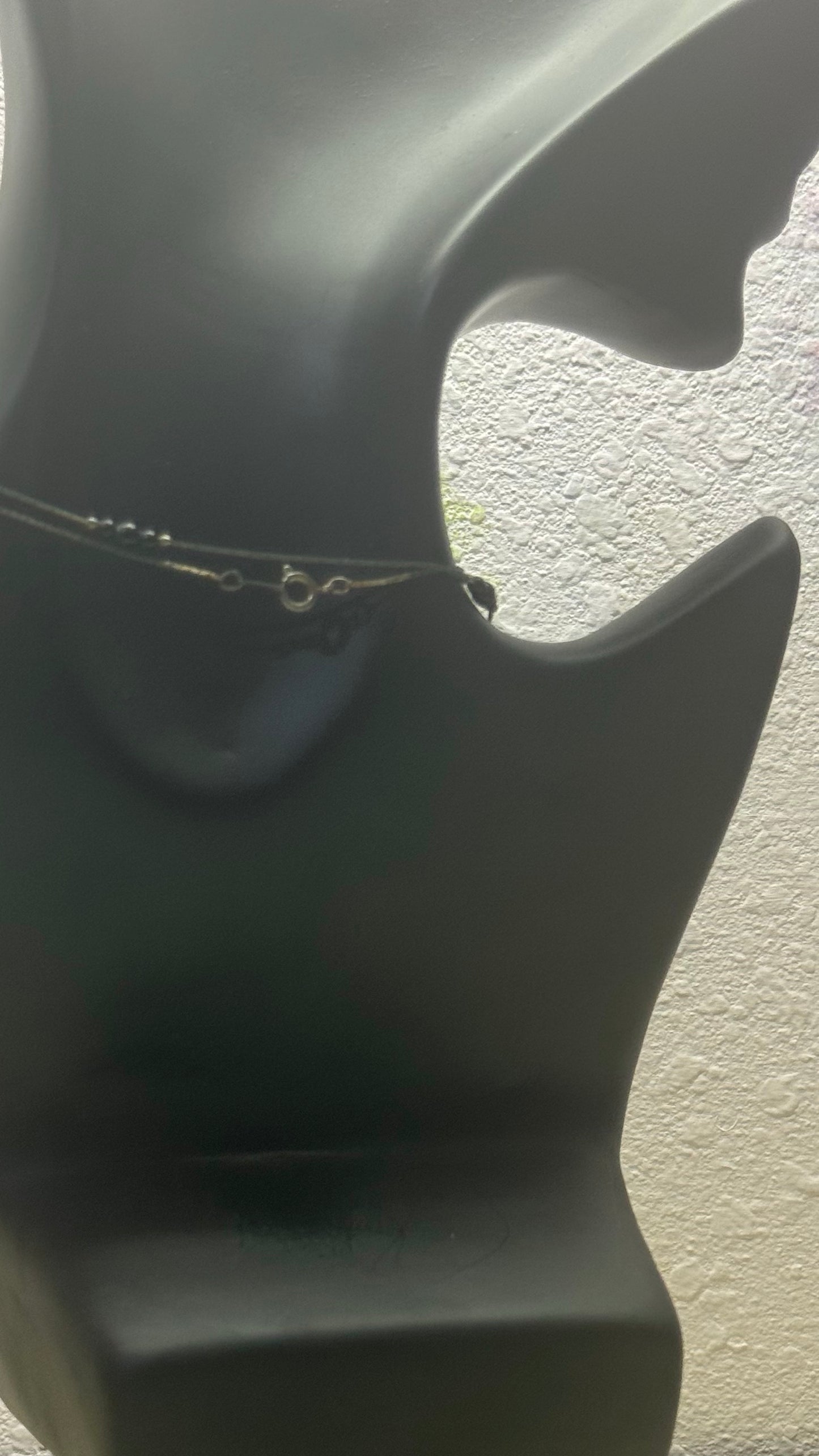 minimalist double-layer liquid silver and black bead necklace 28” length