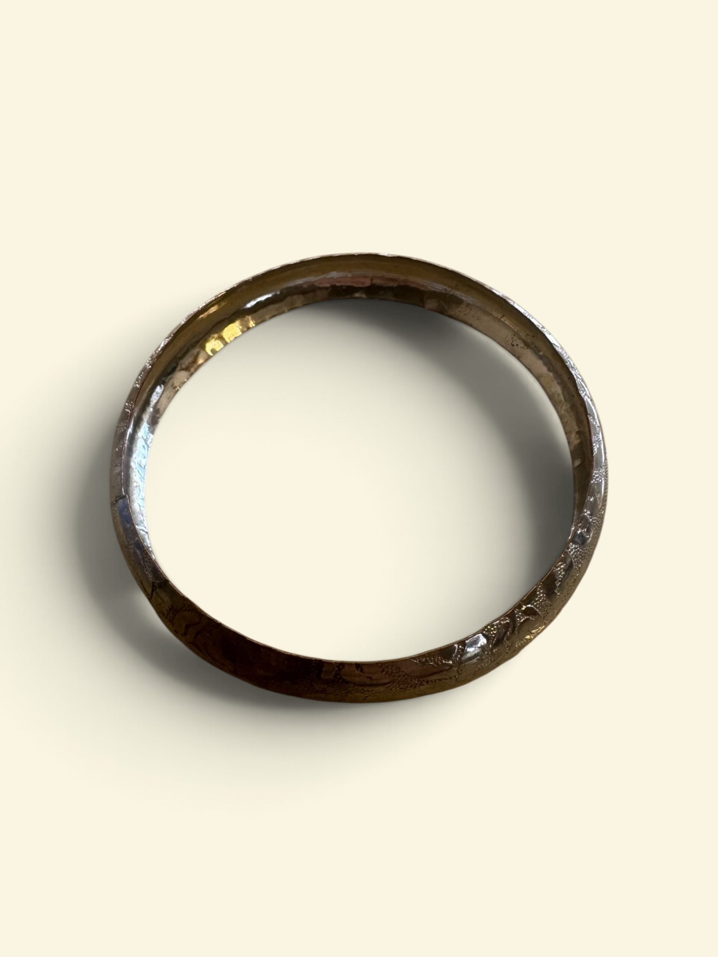 Vintage Etched Floral Gold-Tone Bangle Bracelet 3 inch diameter