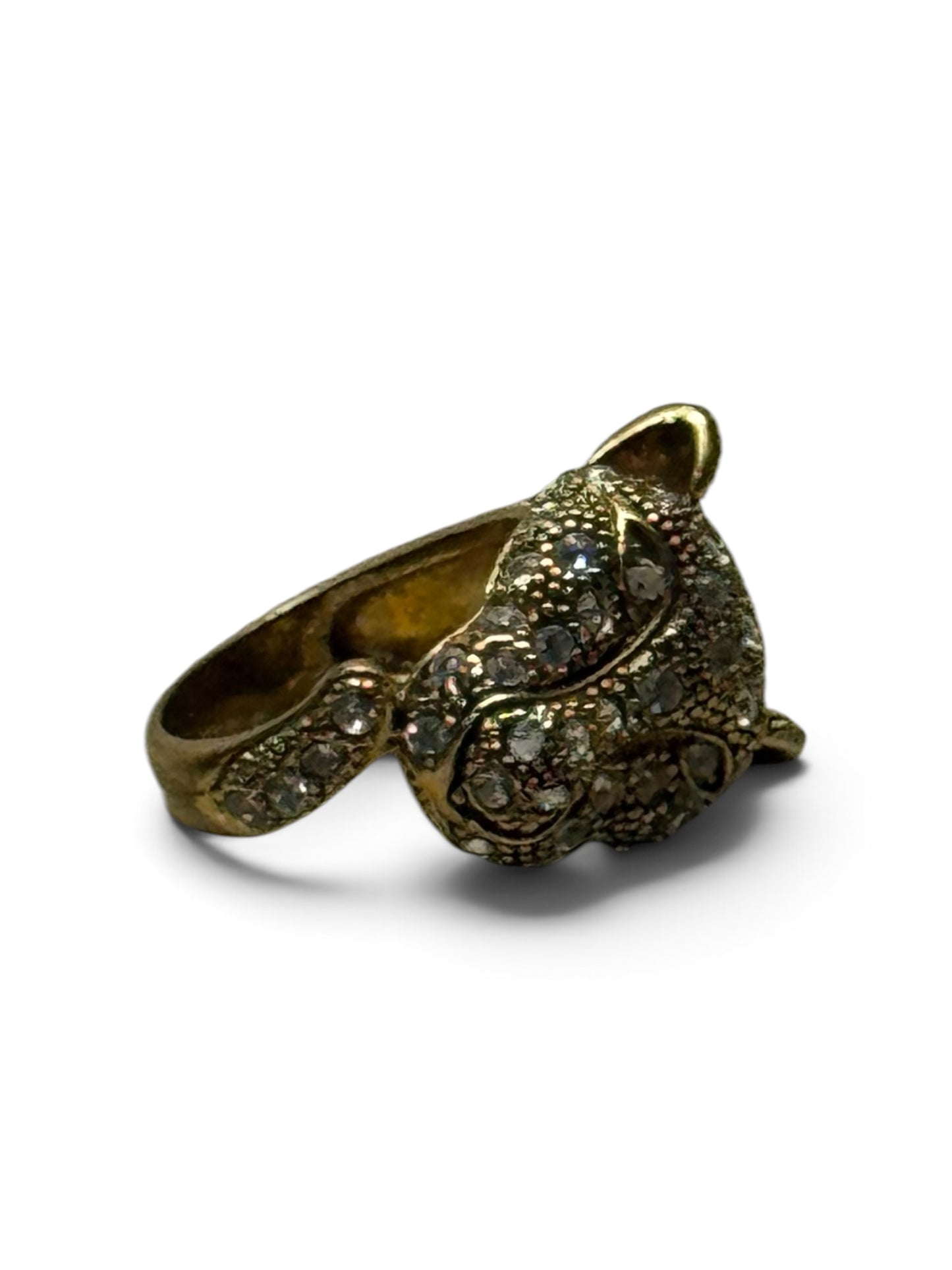 Vintage Gold-Tone Pave Rhinestone Panther Cocktail Ring size 7