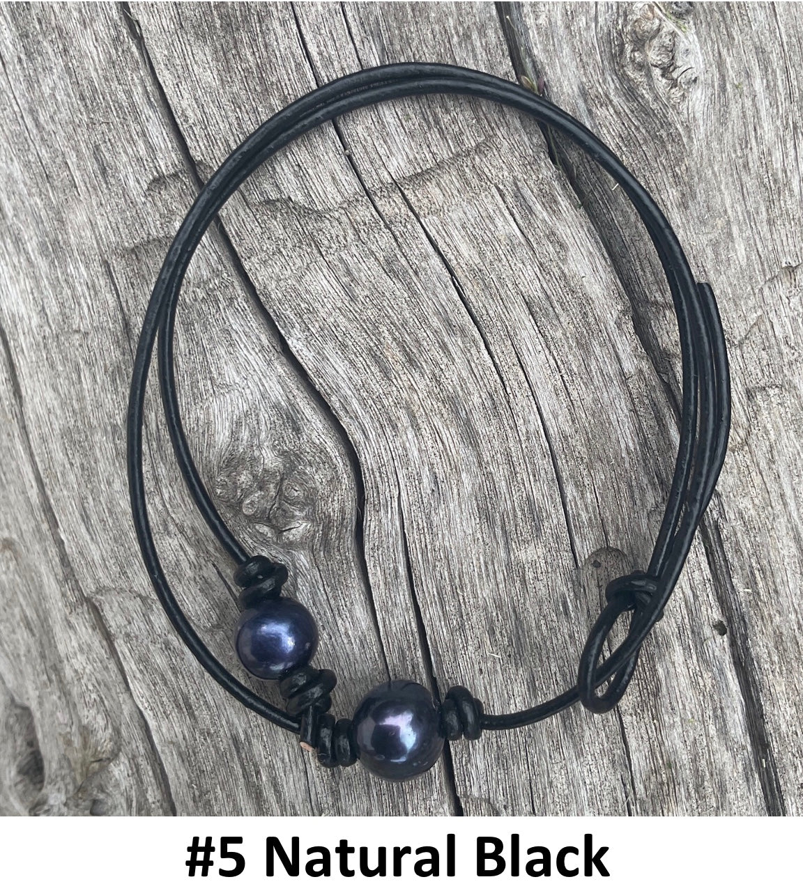 Single Black Pearl Necklace, #5 Natural Black Leather Cord