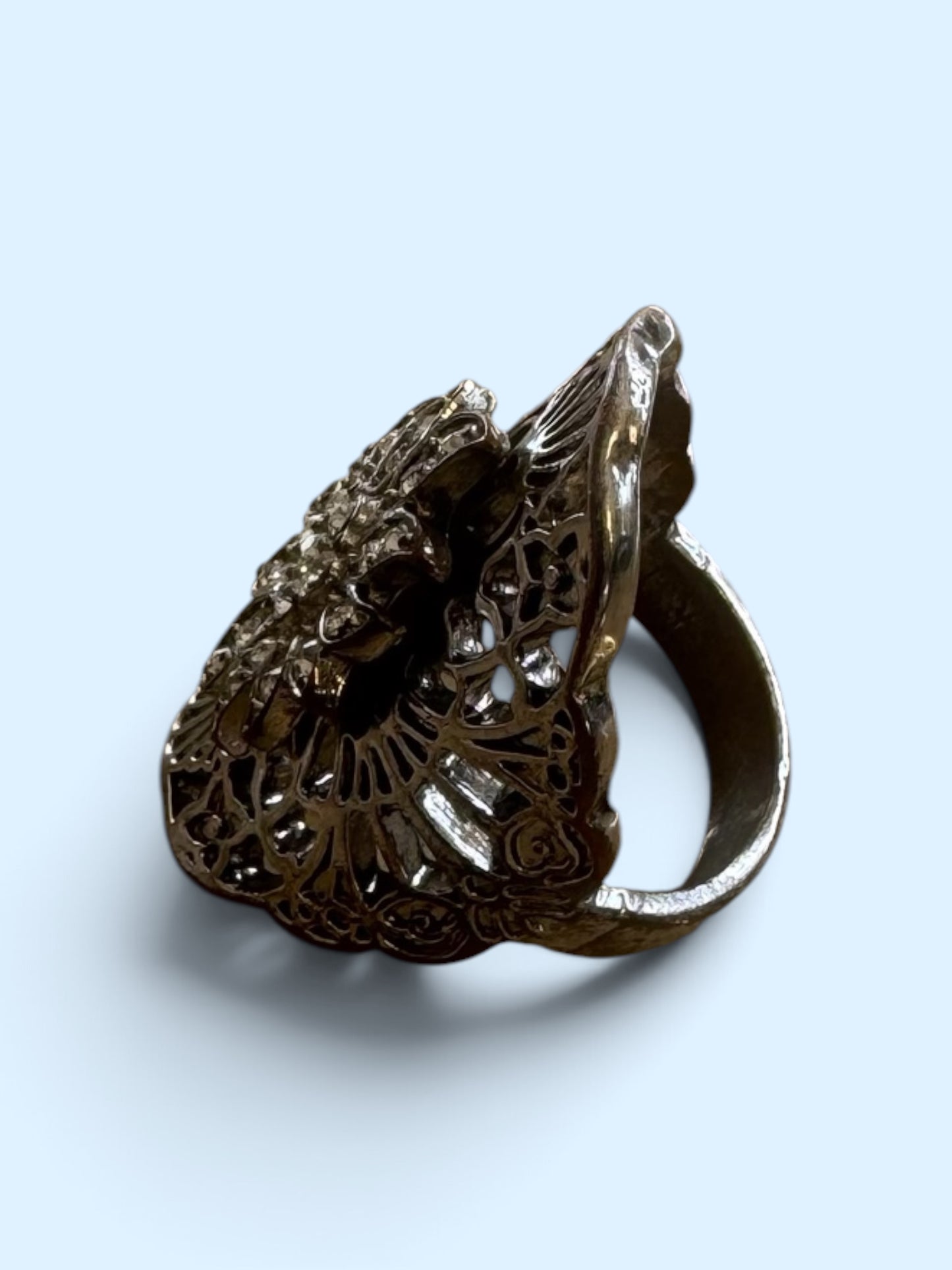 Oversized Vintage-Inspired Filigree Flower Cocktail Ring 7 1/2 inch