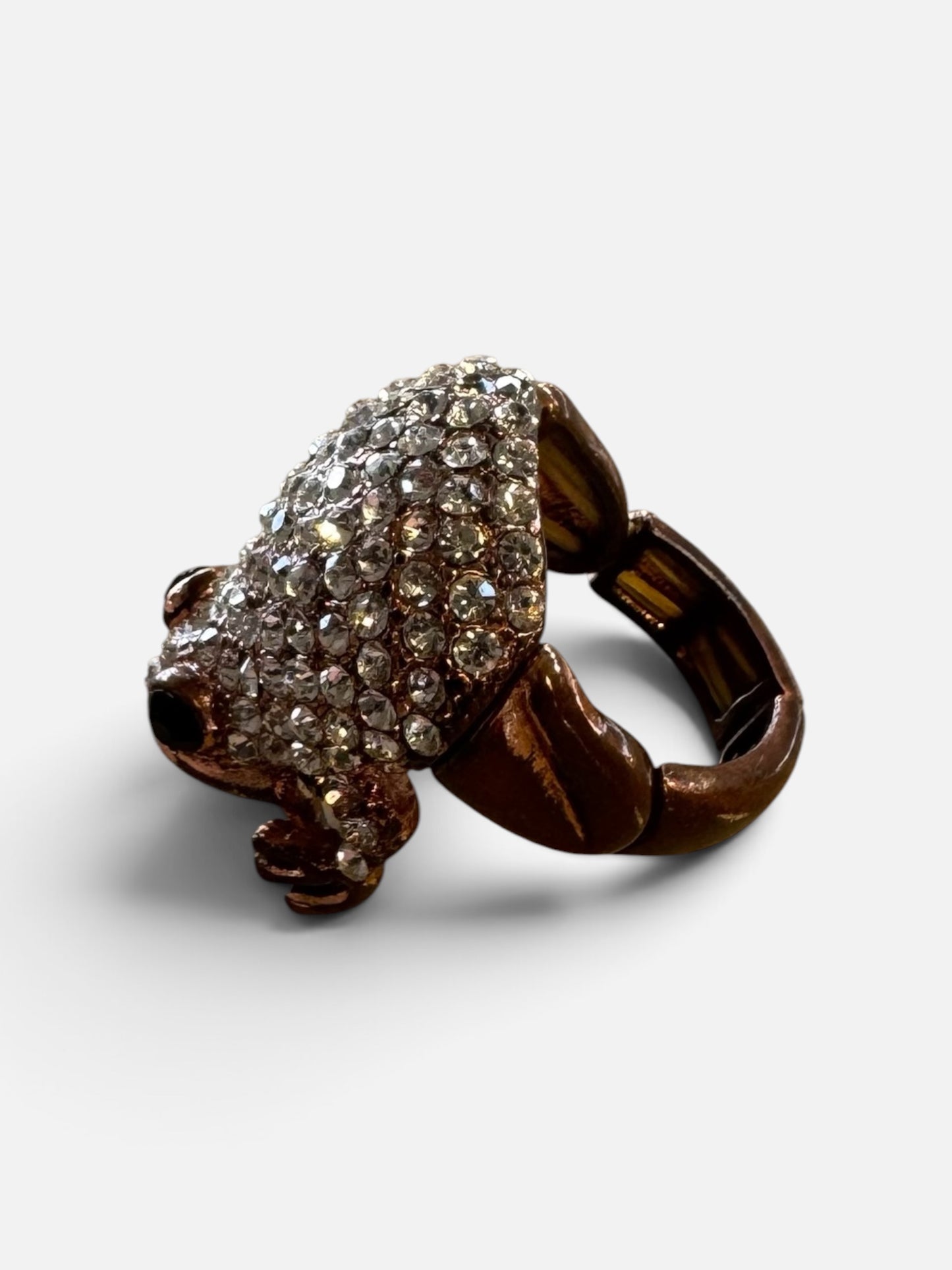 Vintage Style Pave Crystal Frog Stretch Ring 8-8 1/2 size