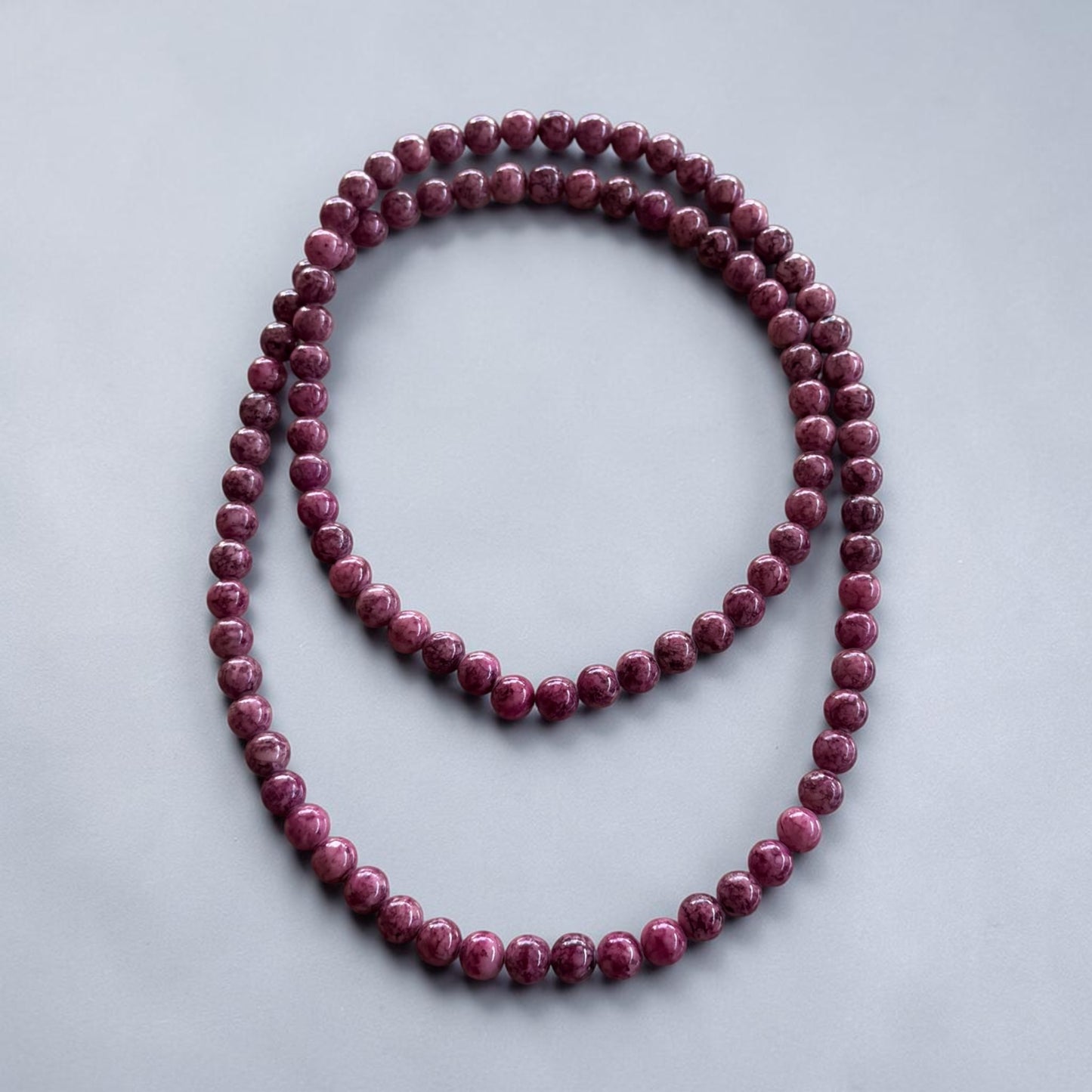 Natural Purple Ruby Zoisite Beaded Strand Necklace – Round Gemstone Statement Bead Necklace 31” length