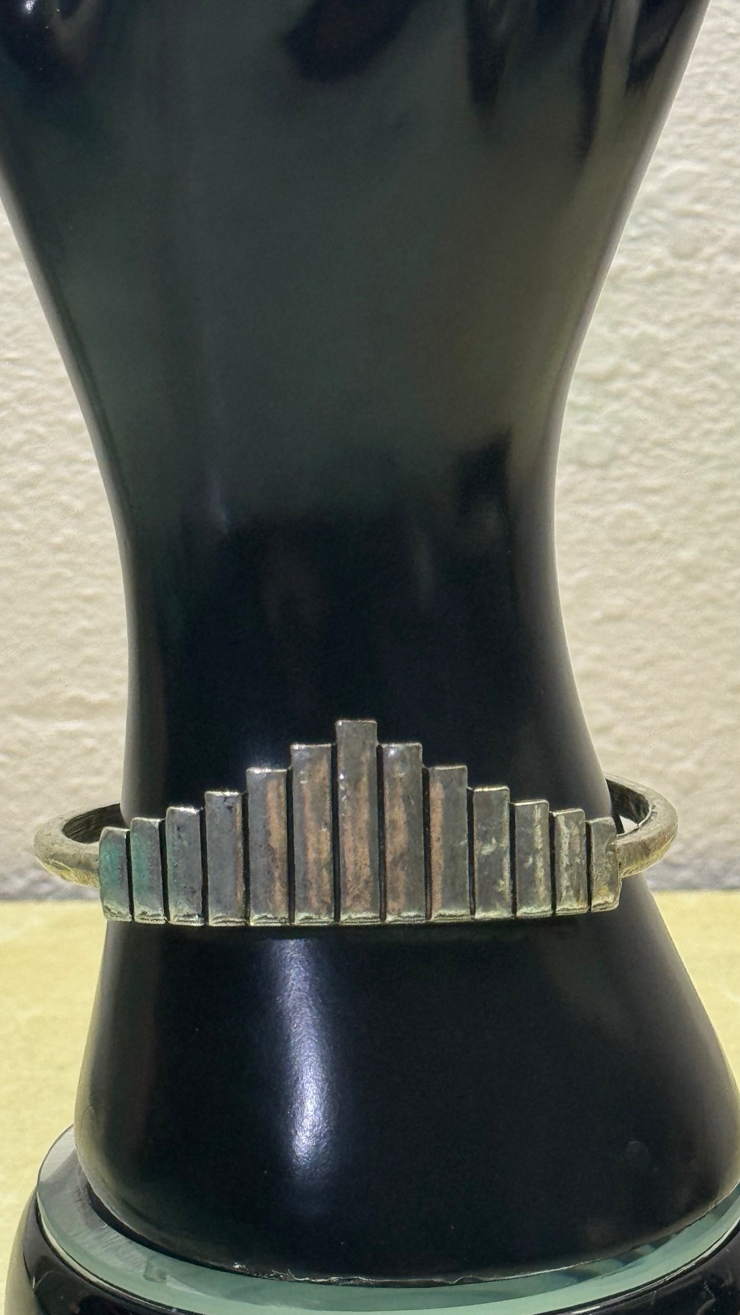 Vintage Mid-Century Modernist Silver Skyline Cuff Bracelet – Art Deco Geometric Bar Statement Bangle 2(3/4)” diameter