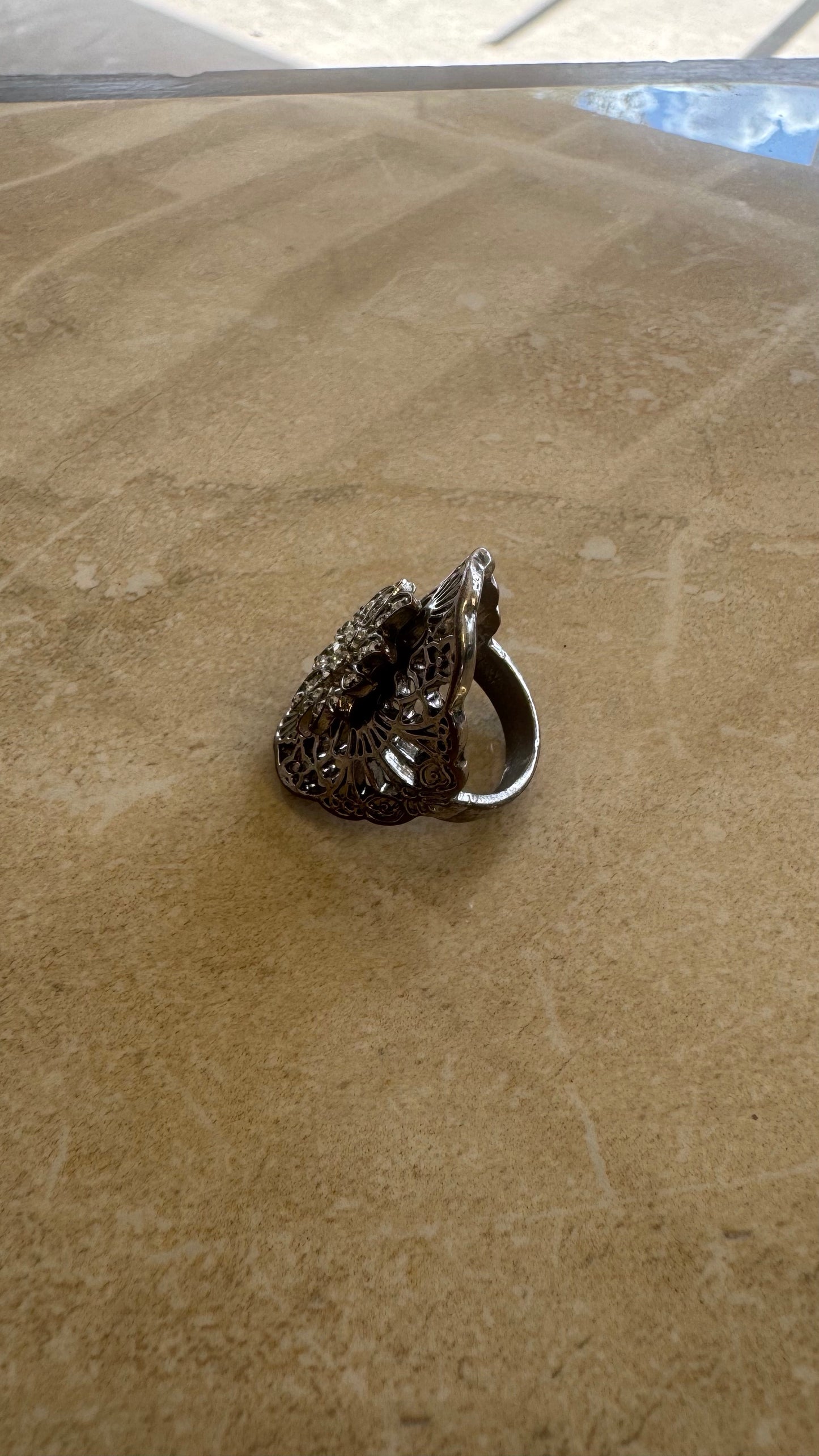 Oversized Vintage-Inspired Filigree Flower Cocktail Ring 7 1/2 inch
