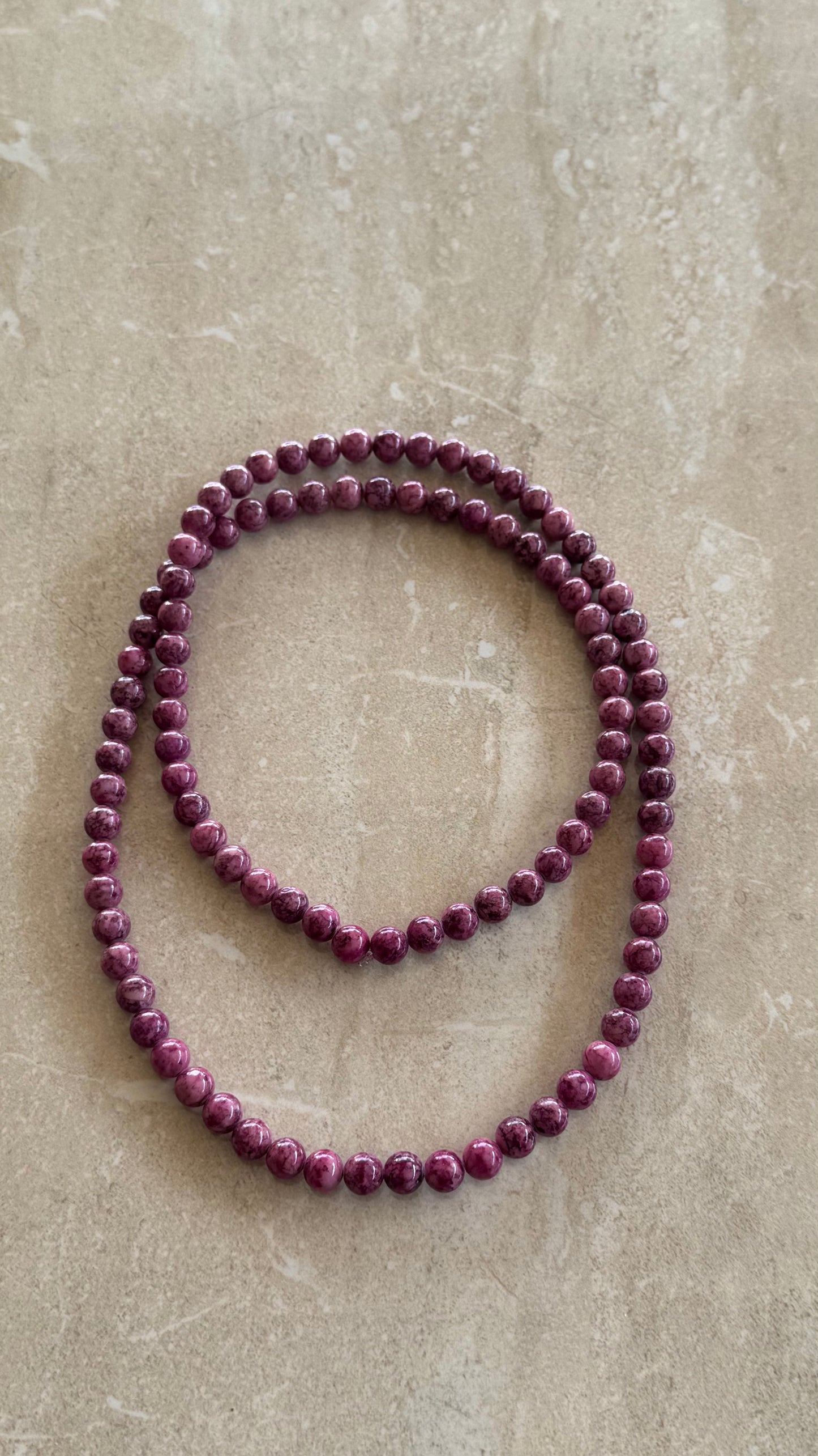 Natural Purple Ruby Zoisite Beaded Strand Necklace – Round Gemstone Statement Bead Necklace 31” length