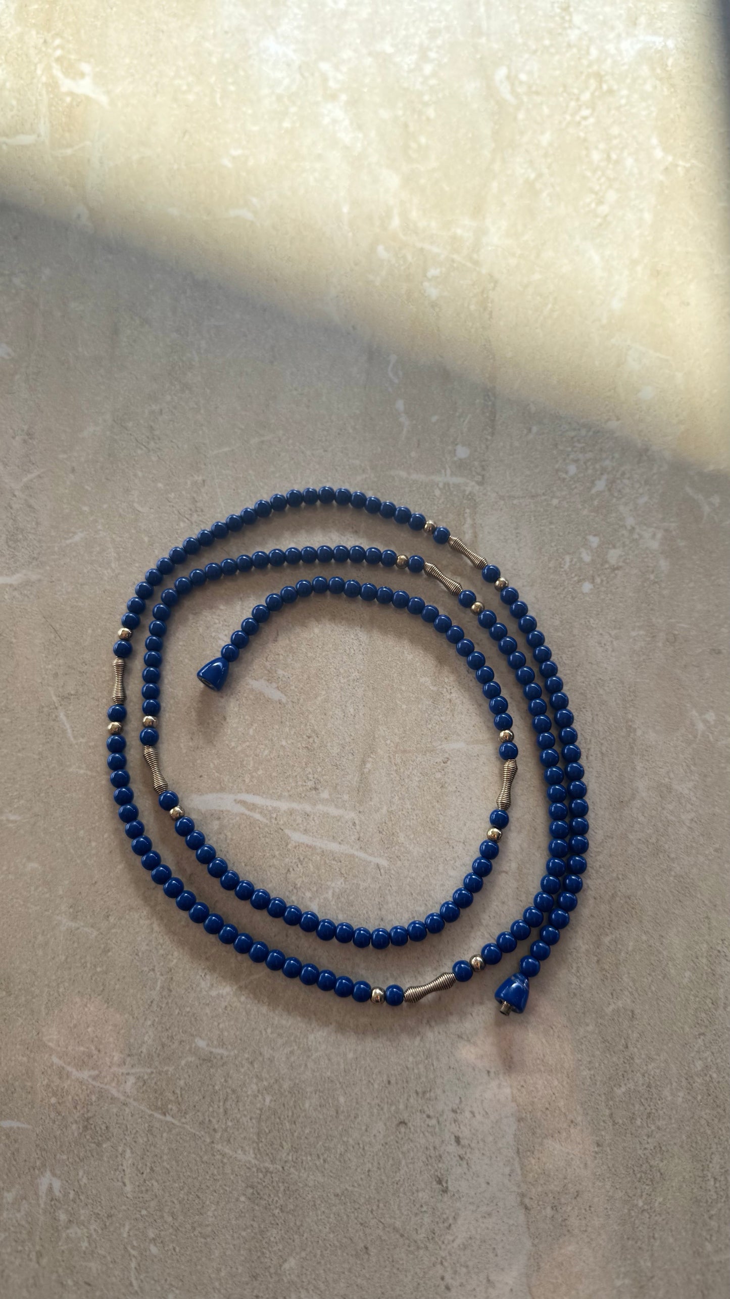Vint cobalt blue beaded necklace 36” length