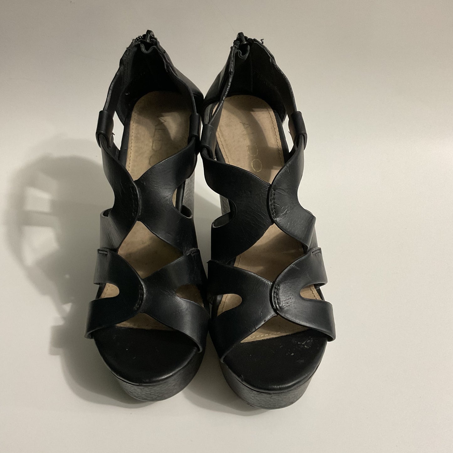 Aldo Very High Platform Black Leather Women’s Sandals Size 7.