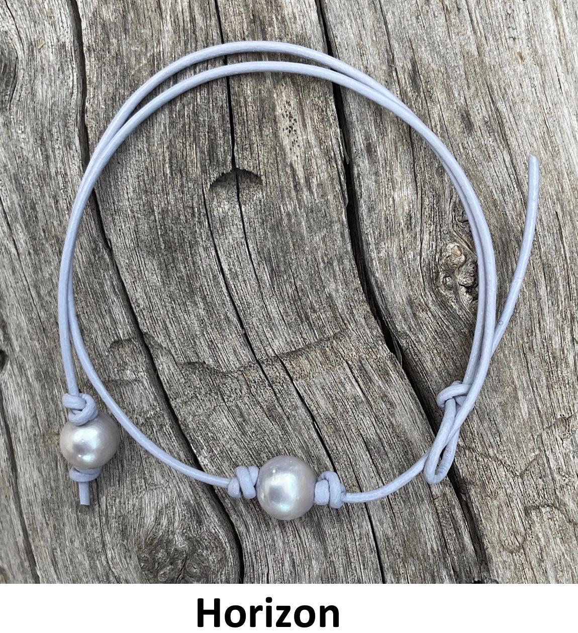 Single Gray Pearl Necklace, #21 Horizon Leather Cord