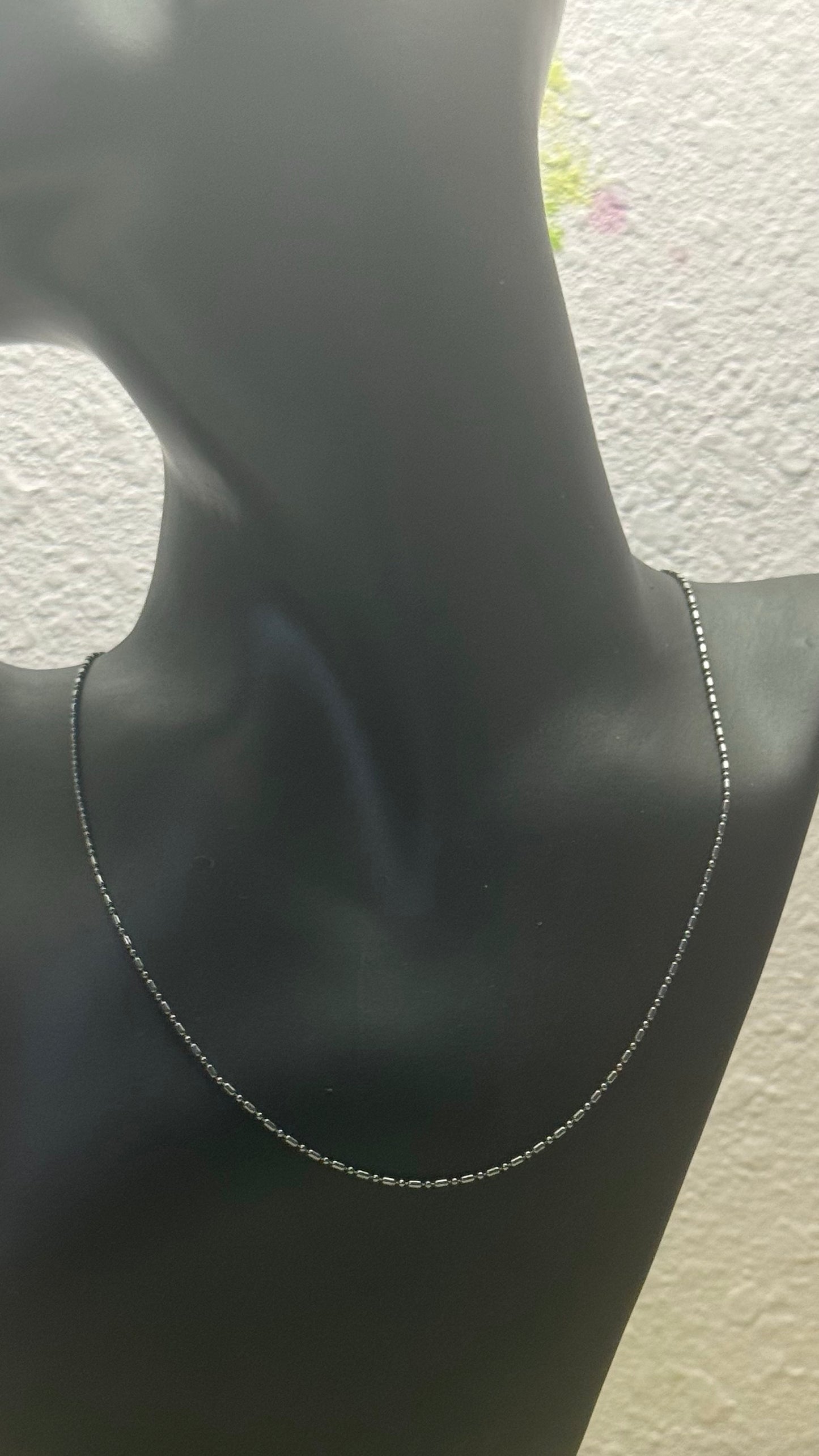 Dainty Rhodium-Plated Sterling Silver Ball & Bar Chain Necklace – Elegant Minimalist Everyday Chain 16” length