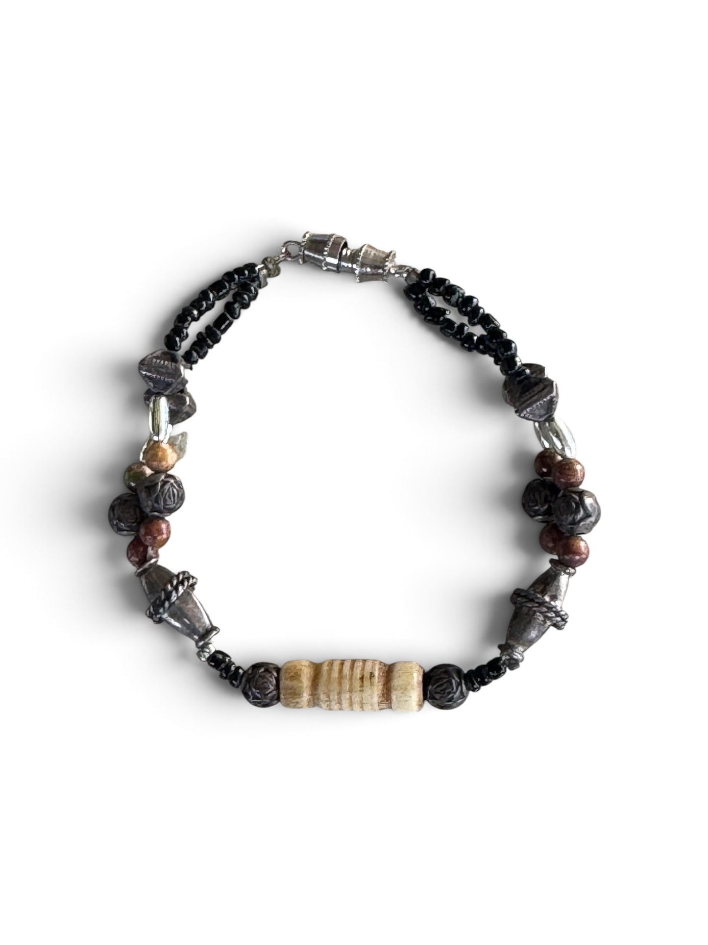 Artisanal Multi-Strand Mixed Material Ethnic Bracelet 7 inch