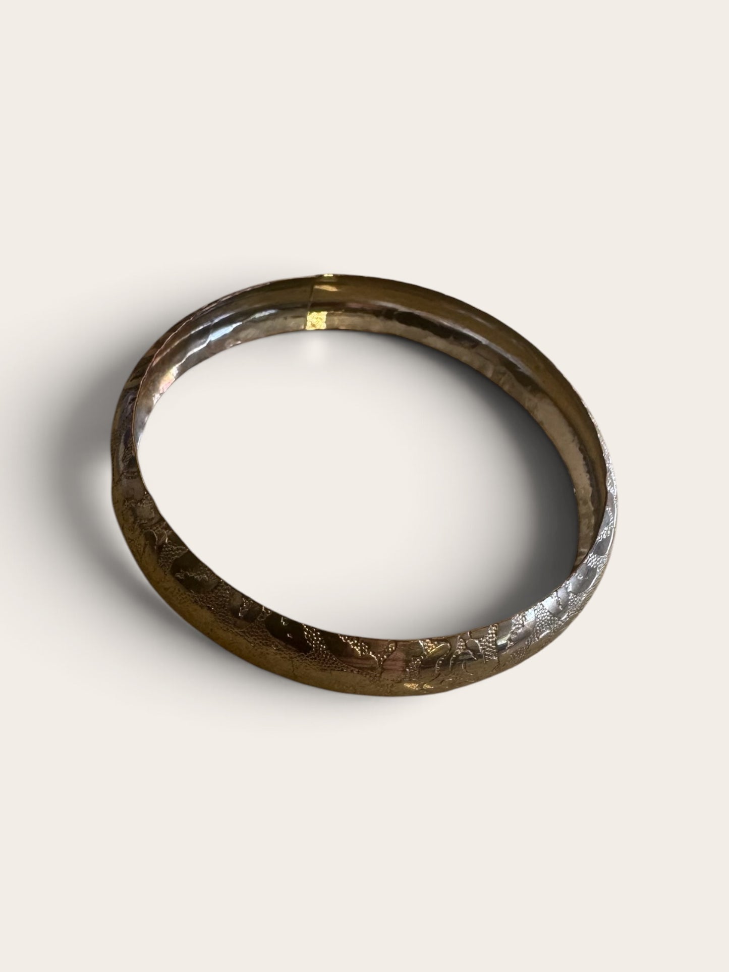 Vintage Etched Floral Gold-Tone Bangle Bracelet 3 inch diameter