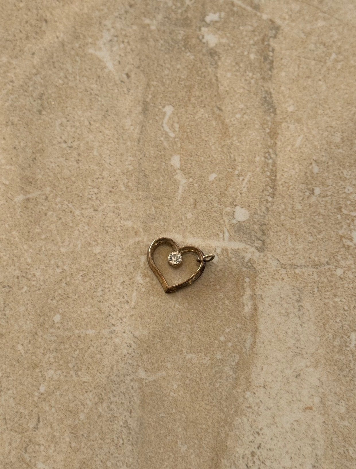 Vintage Gold-Tone Open Heart Floating Solitaire Pendant