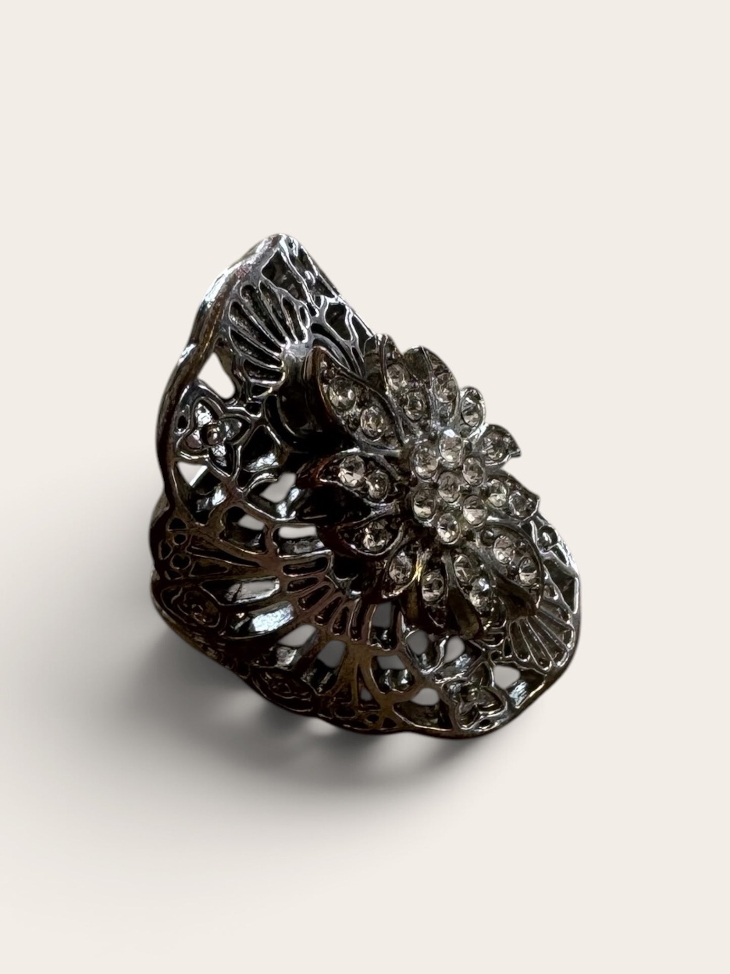 Oversized Vintage-Inspired Filigree Flower Cocktail Ring 7 1/2 inch
