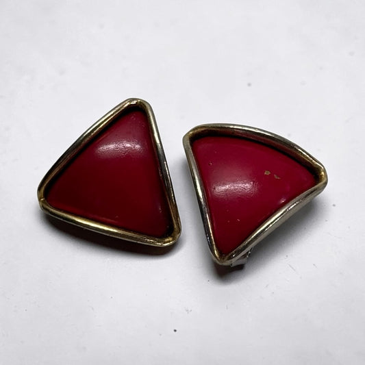 Triangular red and gold vintage stud earings