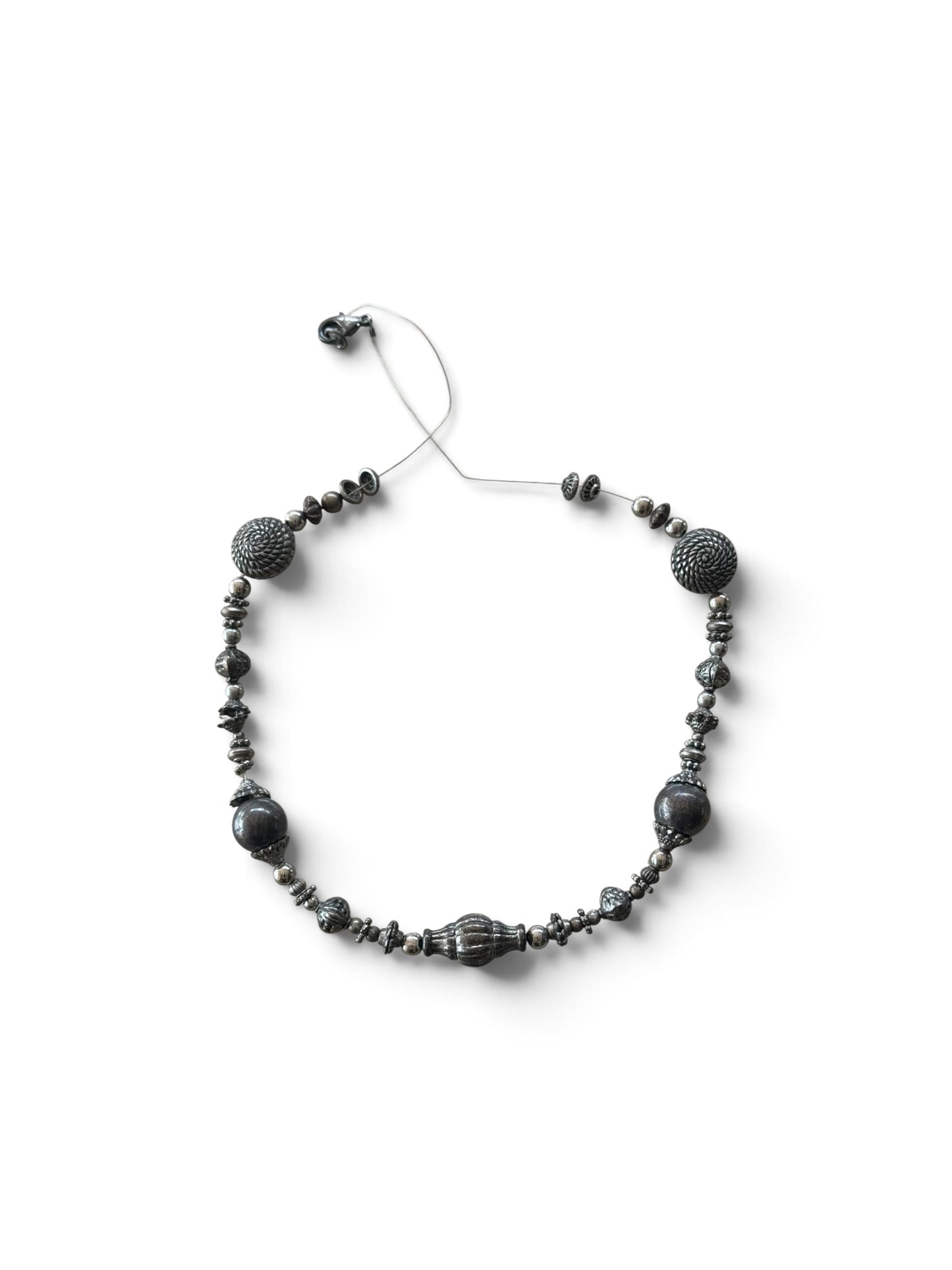 artisan mixed-bead silver statement necklace 20” length