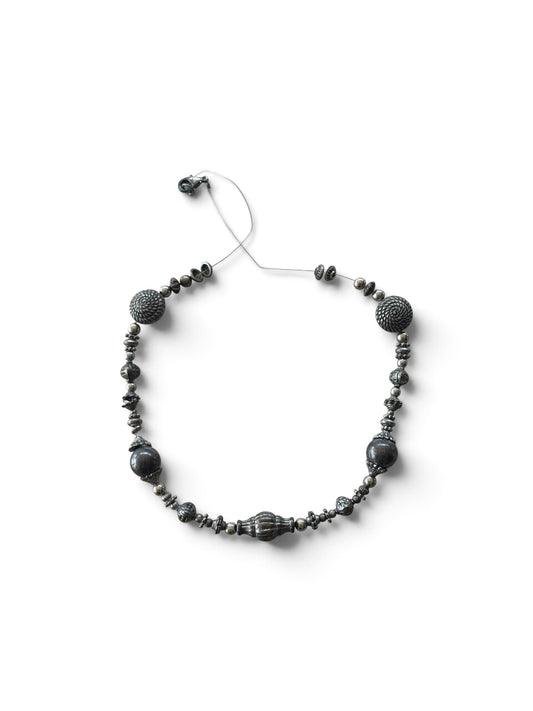 artisan mixed-bead silver statement necklace 20” length
