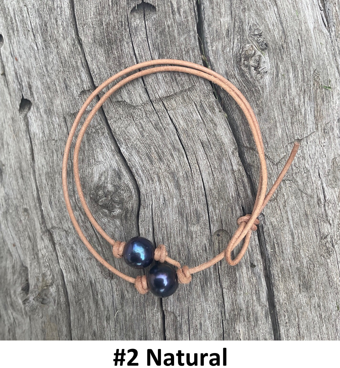 Single Black Pearl Necklace, #2 Natural Leather Cord