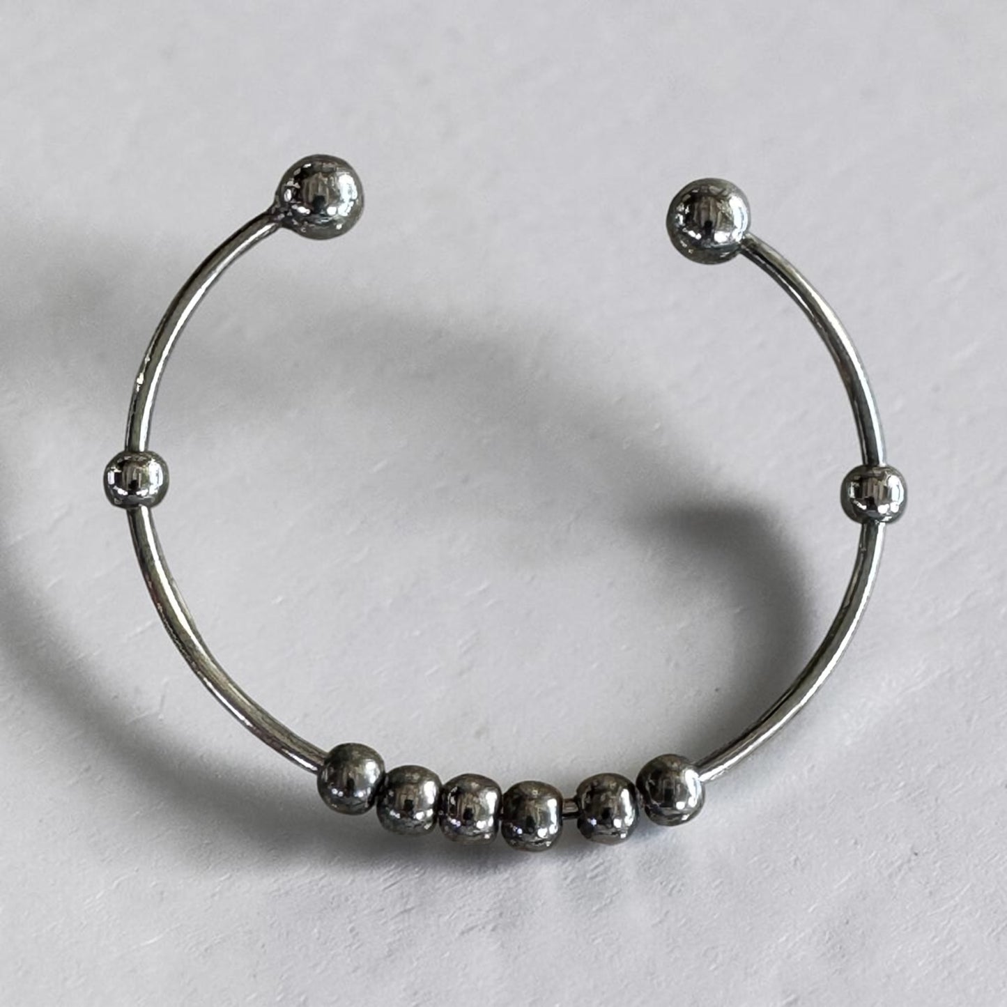 Silver Adjustable Fidget Anxiety Ring with Rotating Beads