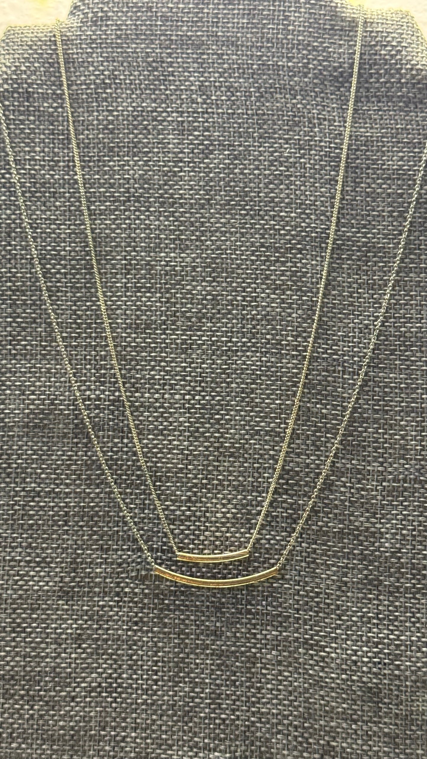 Dainty Layered Curved Bar Necklace 16” length