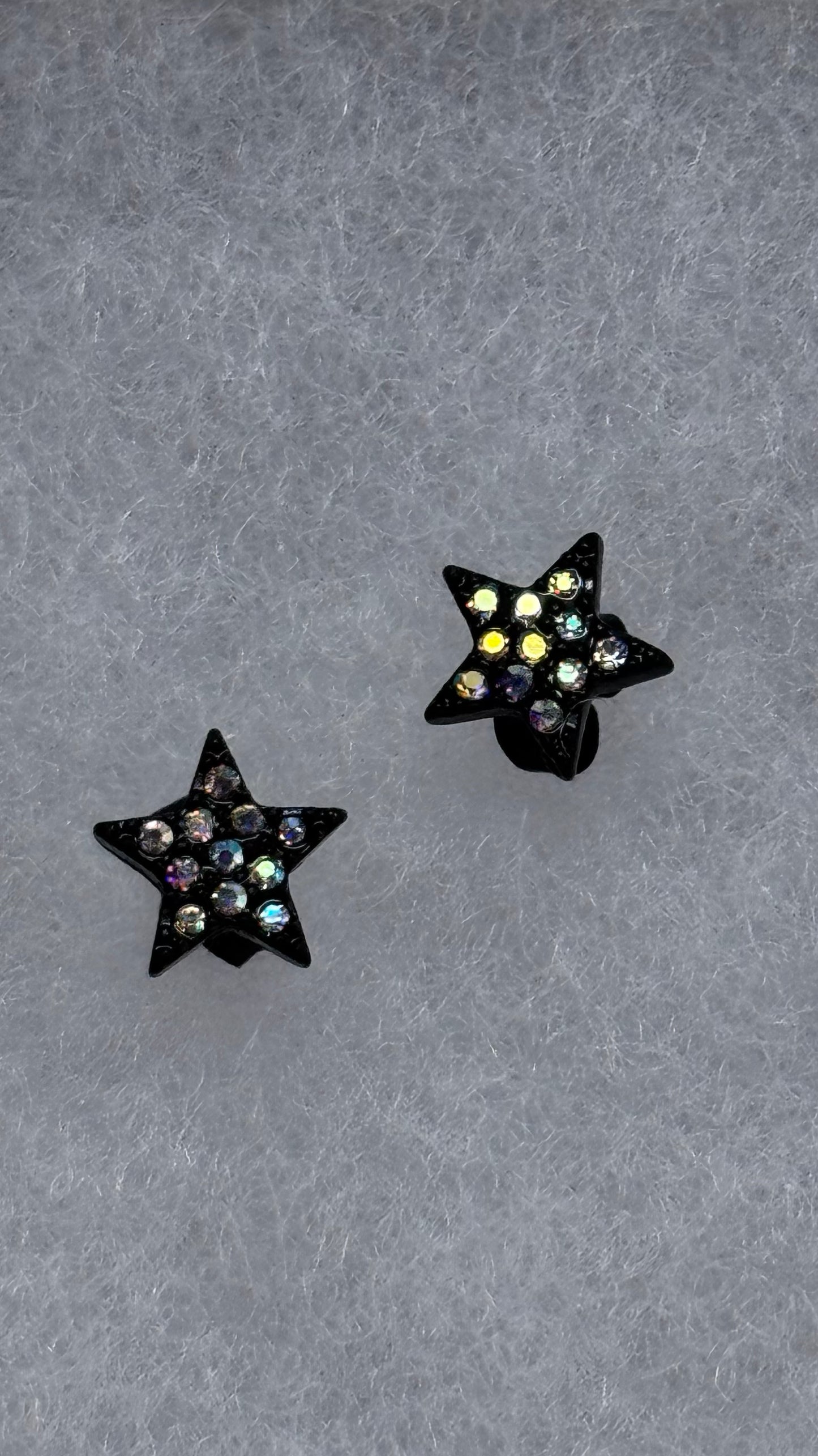 Black star iridescent diamonds stud earrings