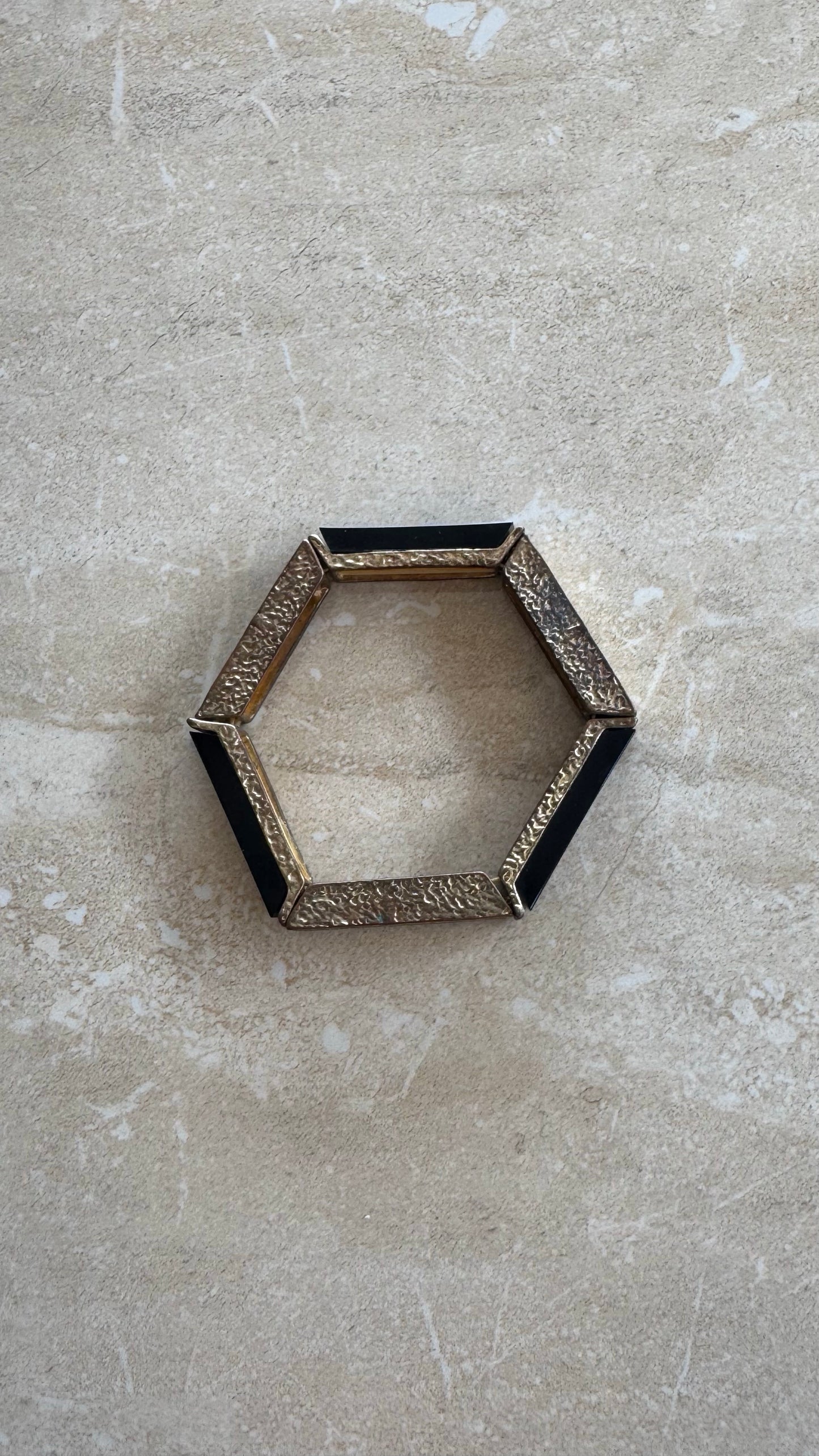 Vintage hexagon black and gold accent flexible bracelet 2(1/4)” diameter