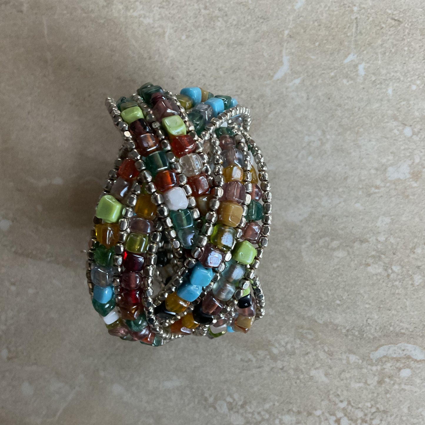 Bohemian Nature Glass Beads Braided Wire Women’s Bracelet Cuff By Zad.