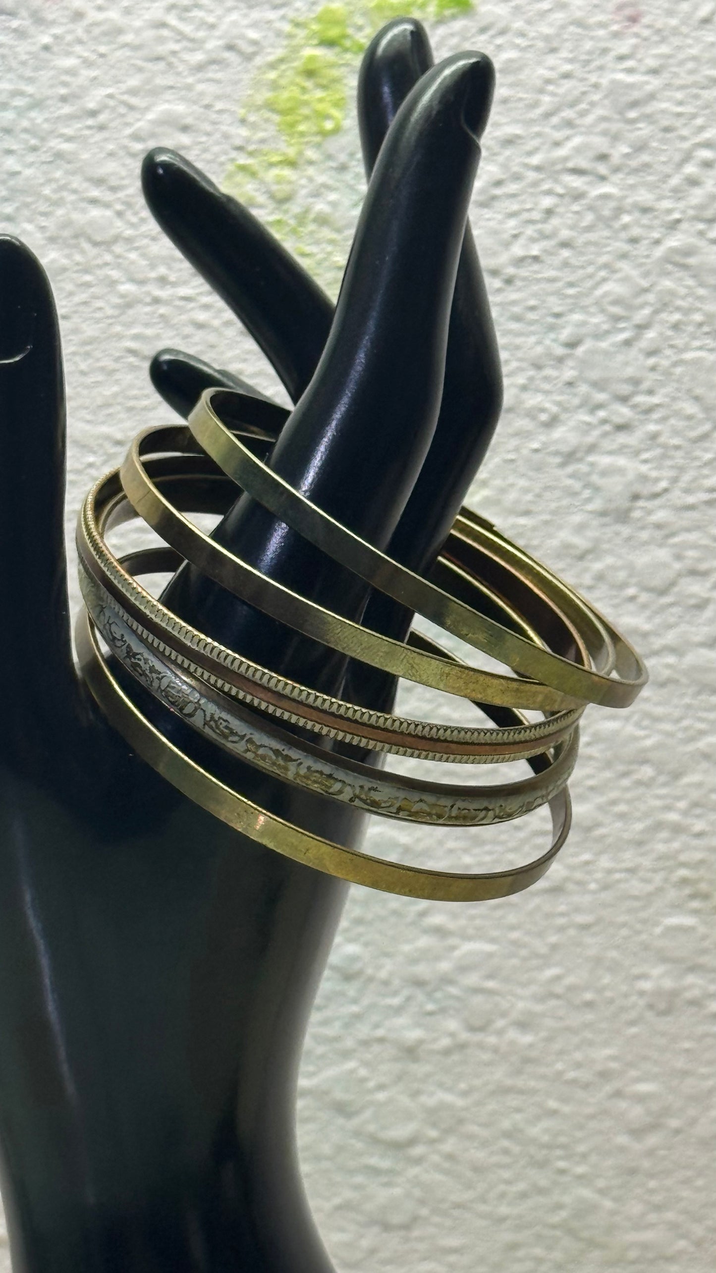 Boho Chic Etched and Textured Gold-Tone Stackable Bangles 2(3/4)” diameter