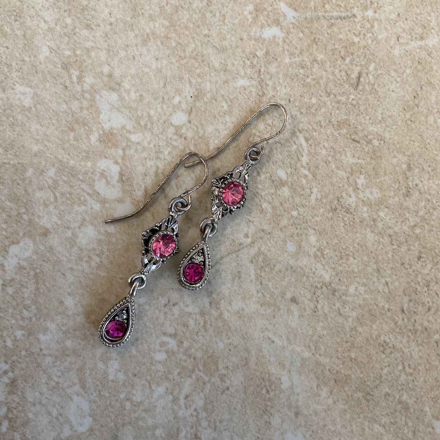 Vintage Pink Crystals Silver-tone Women’s Drop Earrings