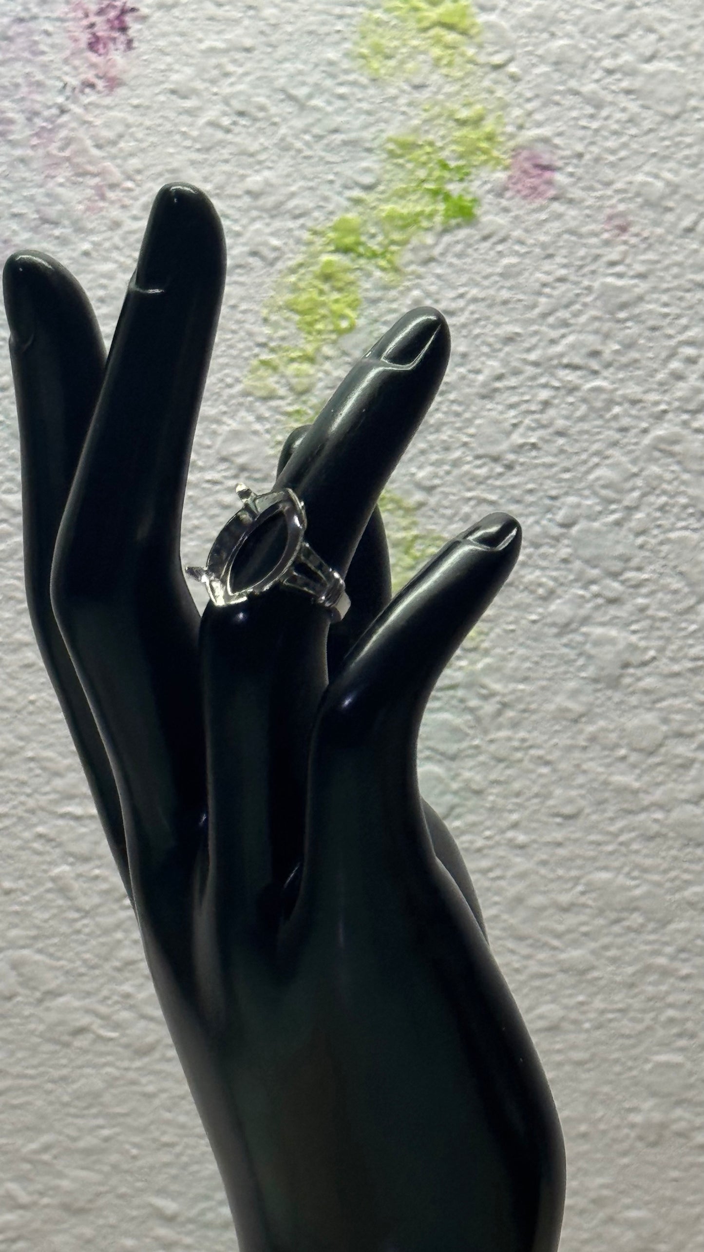 Handcrafted Textured Sterling Silver Oval Prong Ring Setting 3(1/2) size