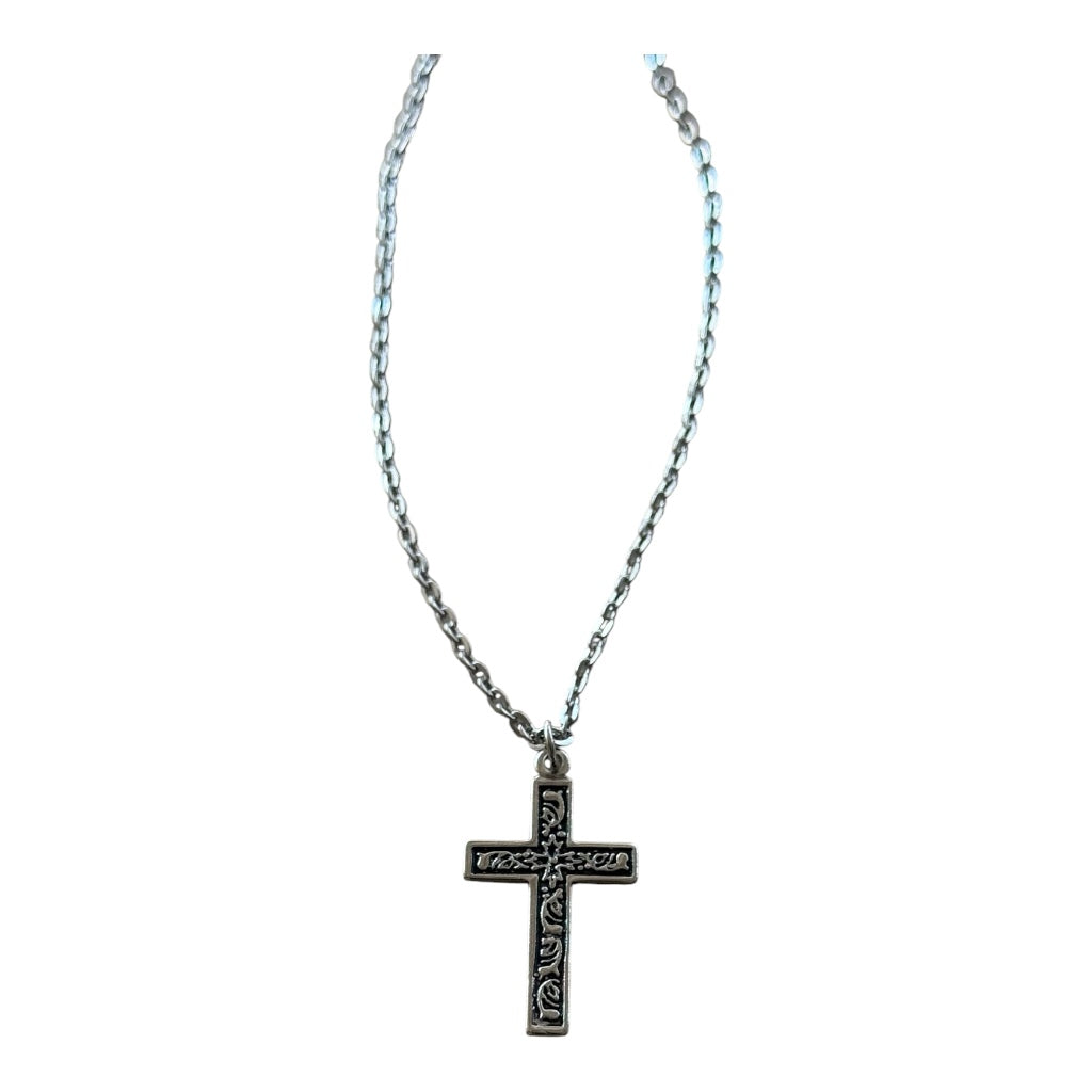 Justin Men's Large Stainless Steel Antiqued Filigree Cross Pendant Necklace