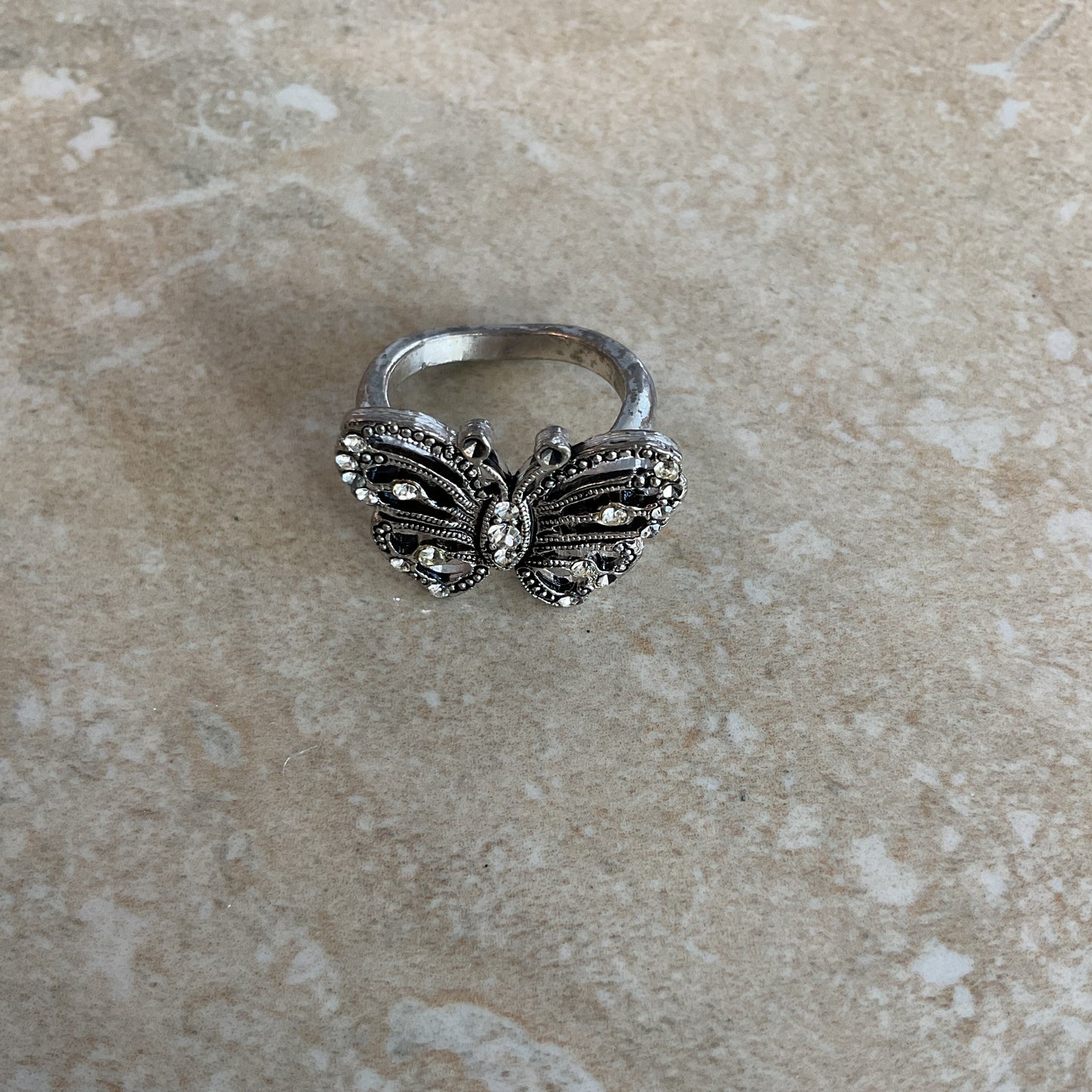 Vintage Butterfly Cocktail Silver-tone Women’s Ring.