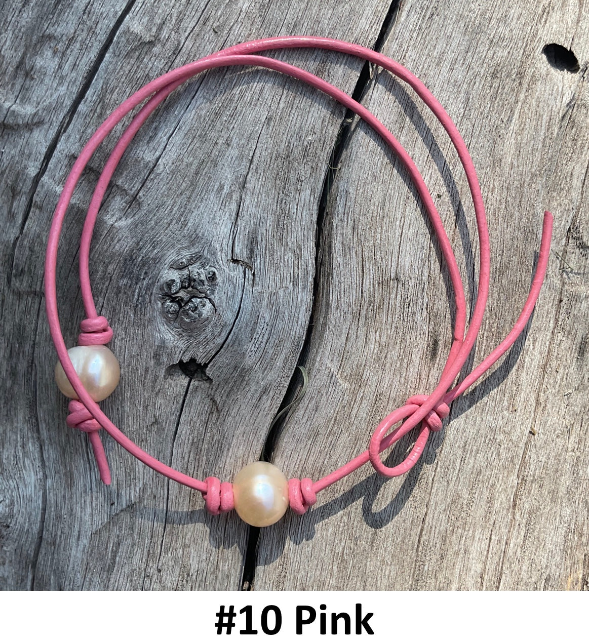 Single Pink Pearl Necklace #10 Pink Leather Cord