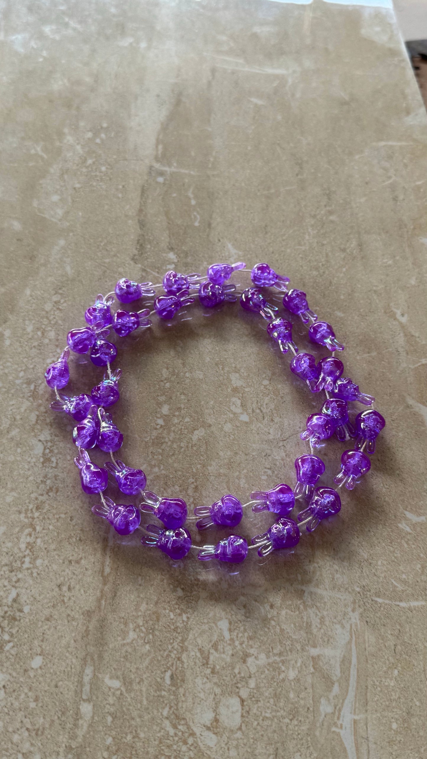 Purple bunny charms necklace 32” length