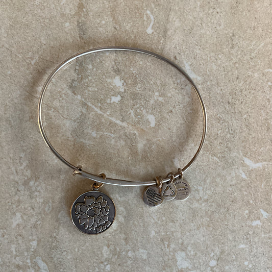 Alex And Ani Silver-tone Flower Charm Women’s Bangle.