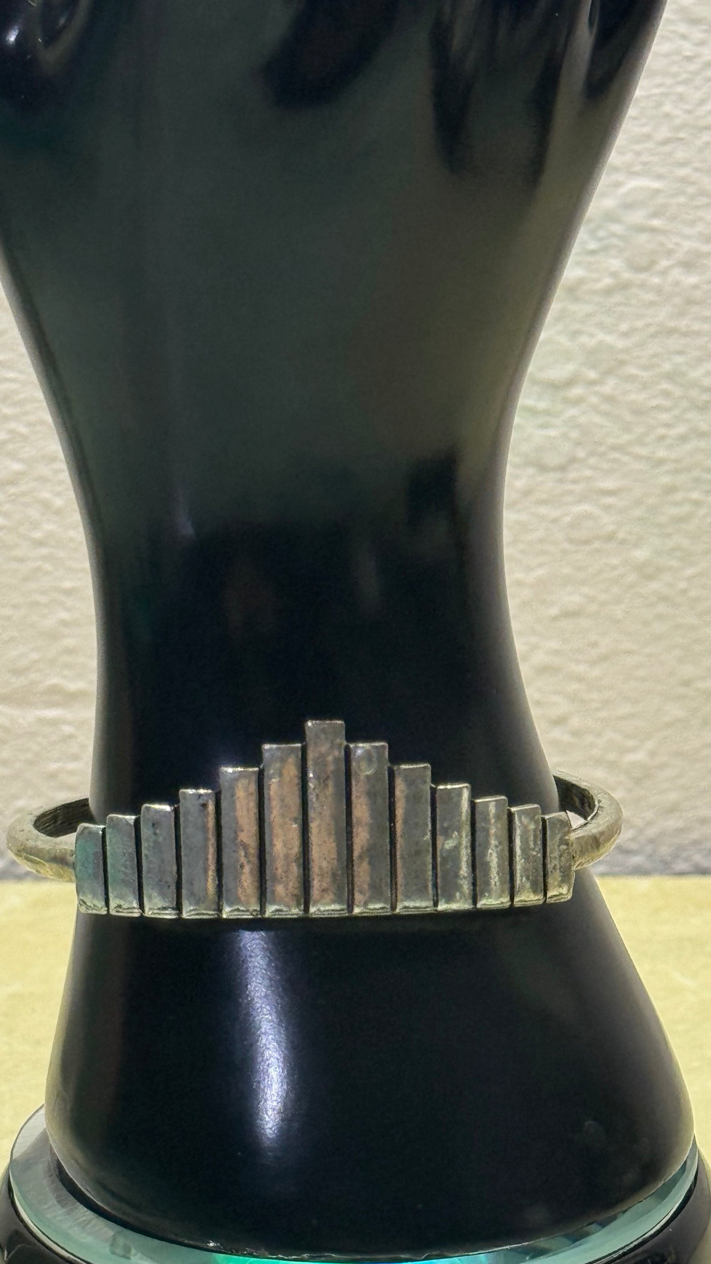 Vintage Mid-Century Modernist Silver Skyline Cuff Bracelet – Art Deco Geometric Bar Statement Bangle 2(3/4)” diameter