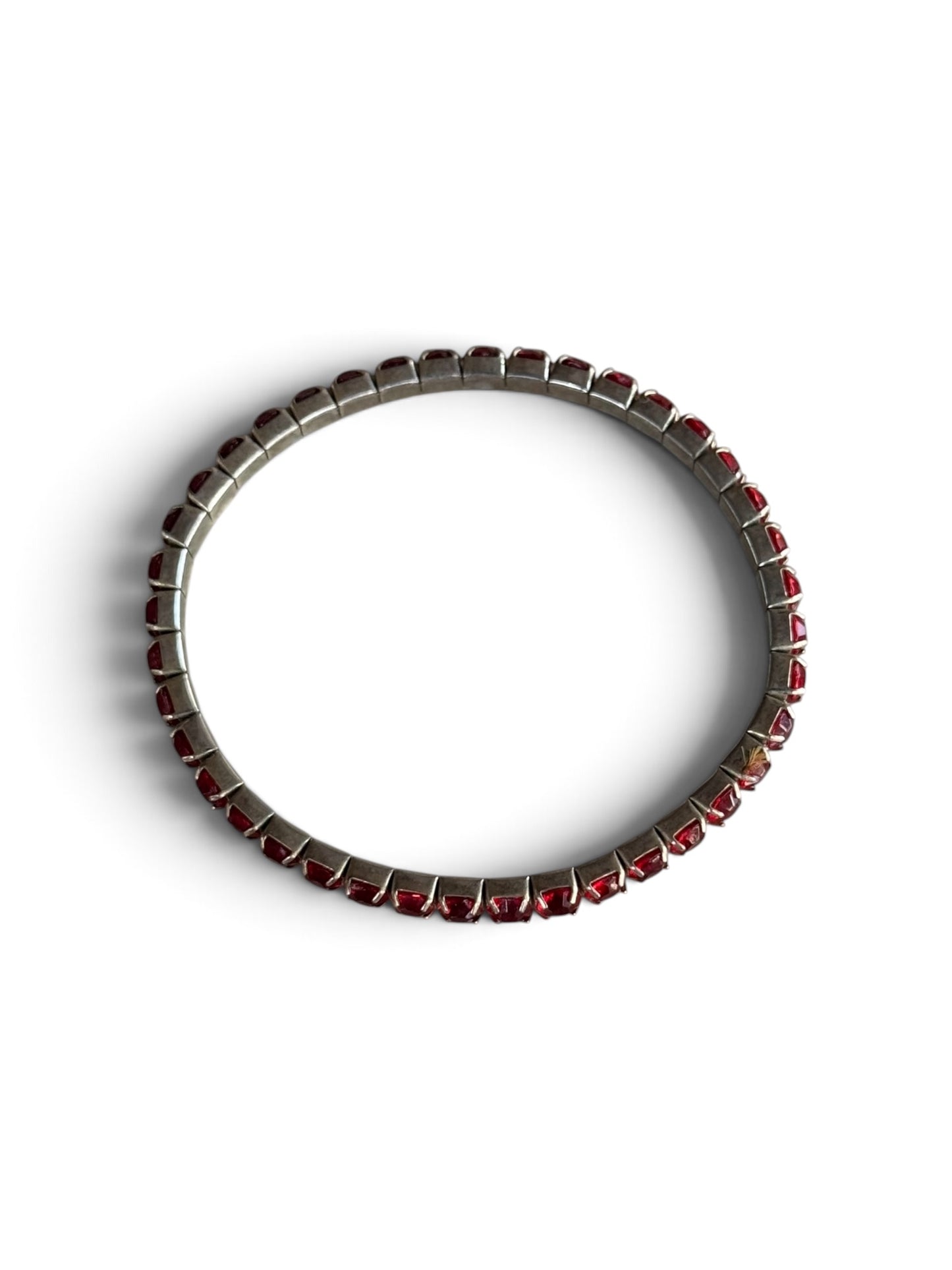 Vintage Art Deco Style Sterling Silver Red Gemstone Stretch Tennis Bracelet adjustable