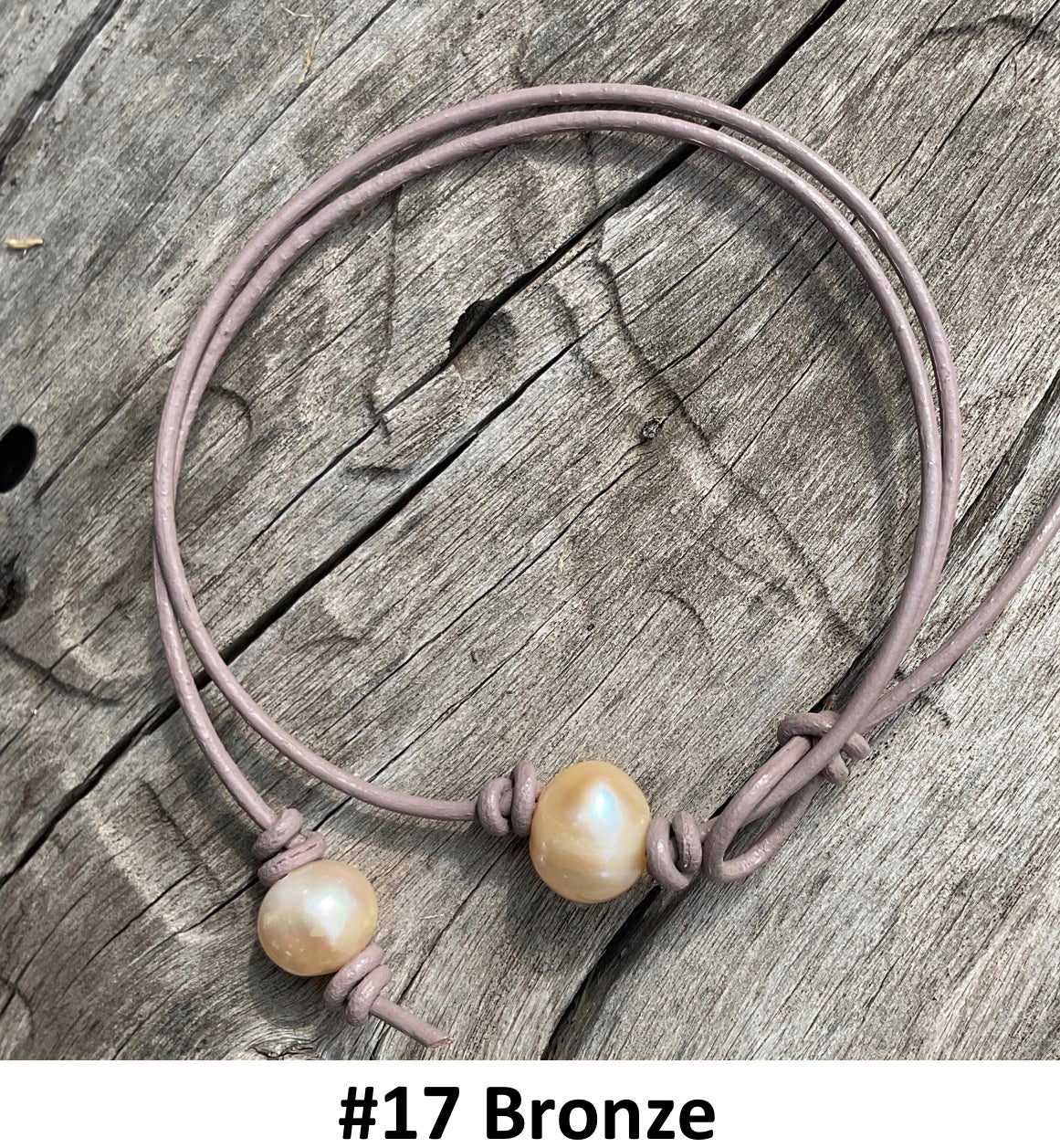 Single Pink Pearl Necklace, #17 Bronze Leather Cord