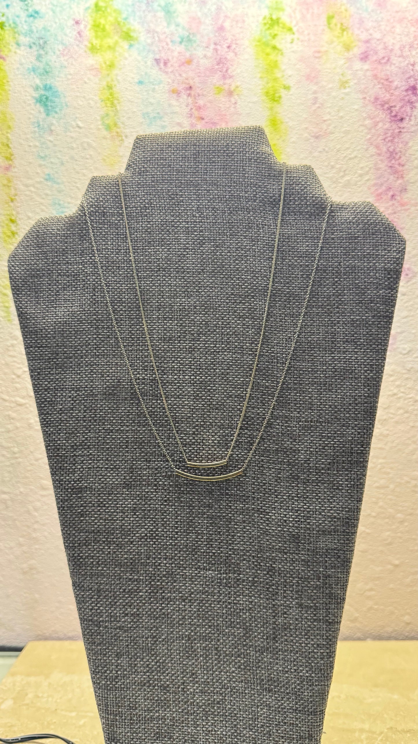 Dainty Layered Curved Bar Necklace 16” length