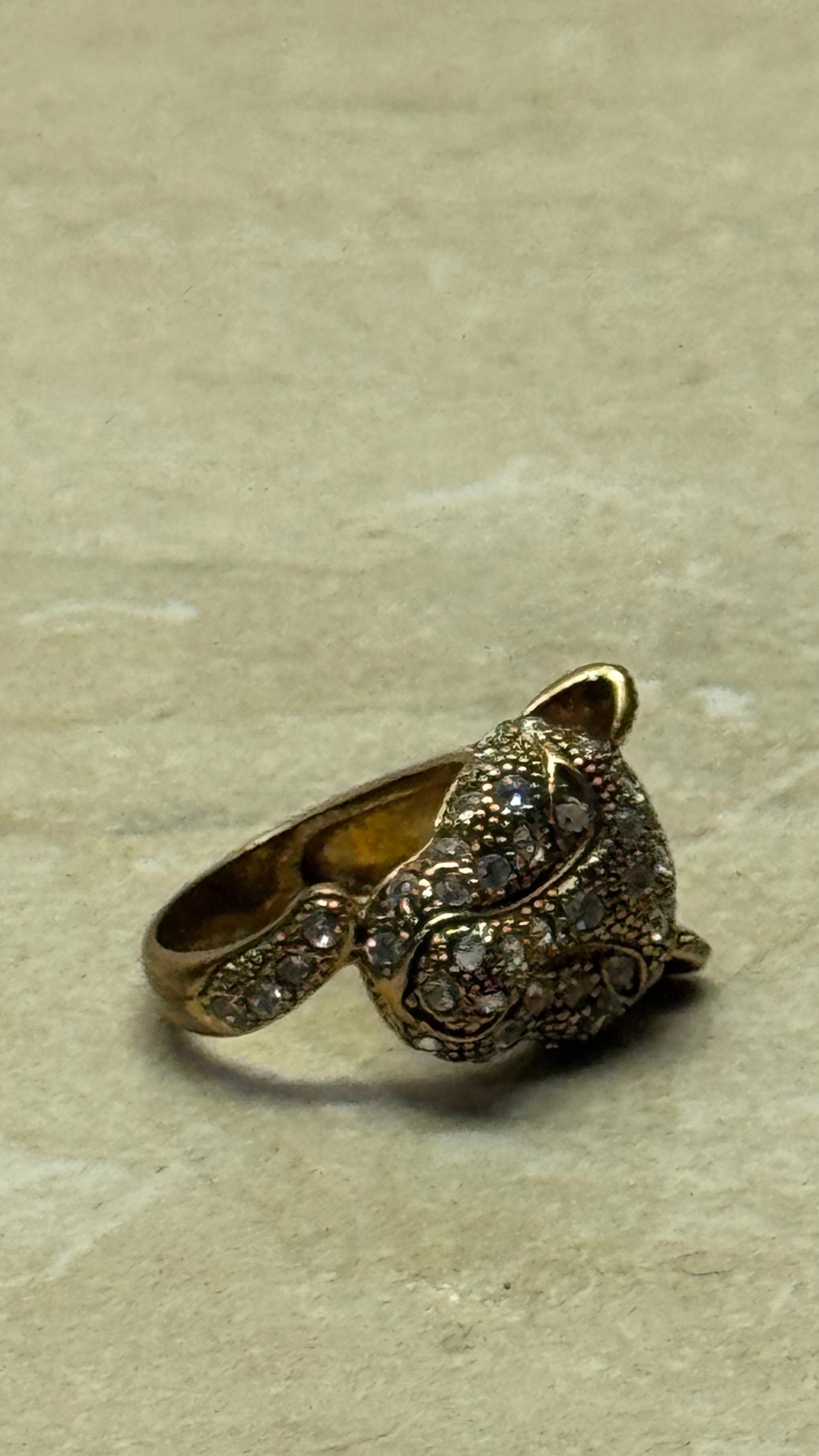 Vintage Gold-Tone Pave Rhinestone Panther Cocktail Ring size 7