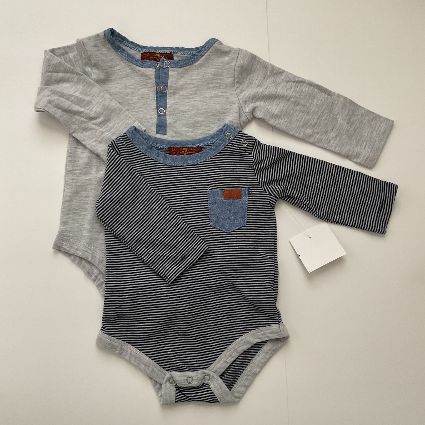 2 Piece 7 For All Mankind Long Sleeve Baby Boy Onesies Size 3-6M