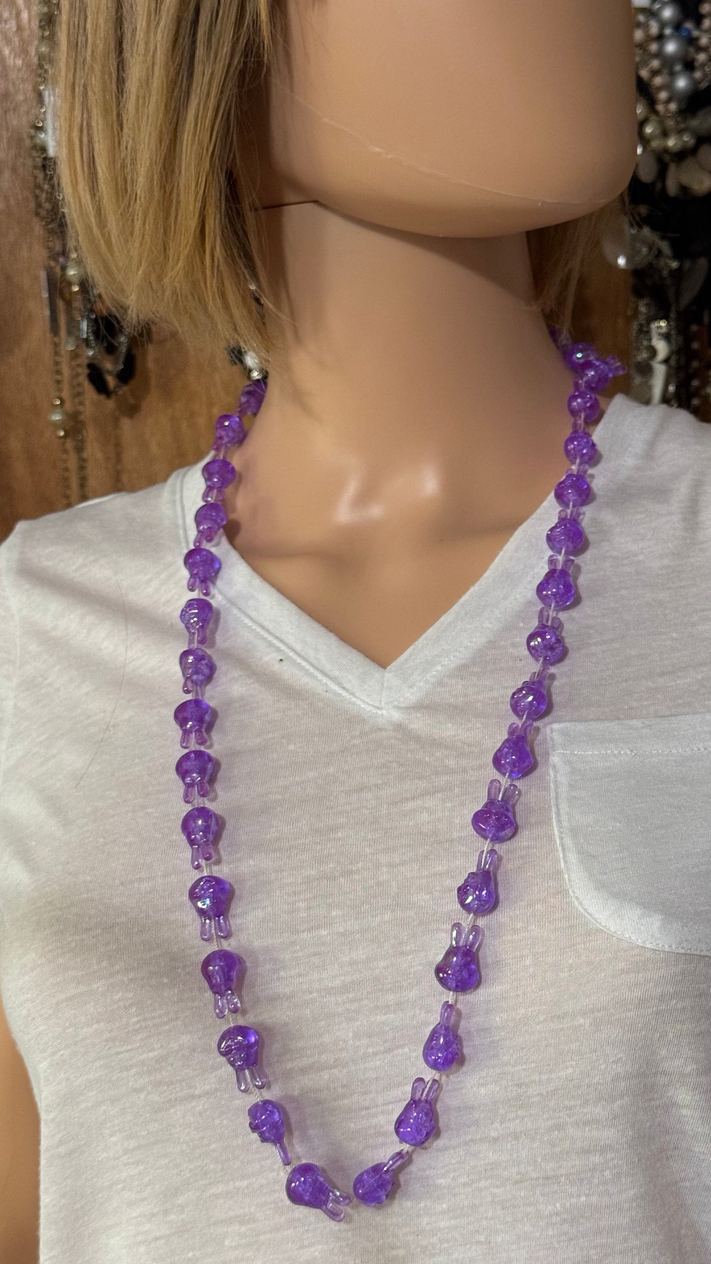 Purple bunny charms necklace 32” length