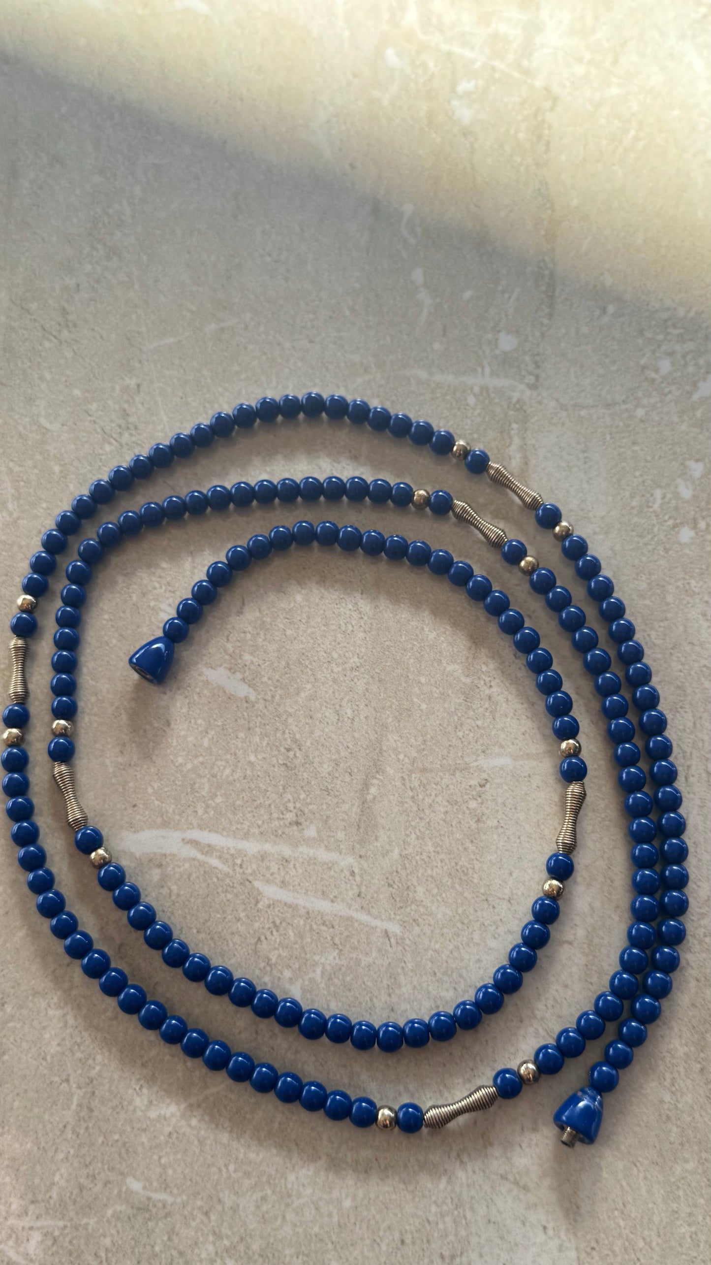 Vint cobalt blue beaded necklace 36” length