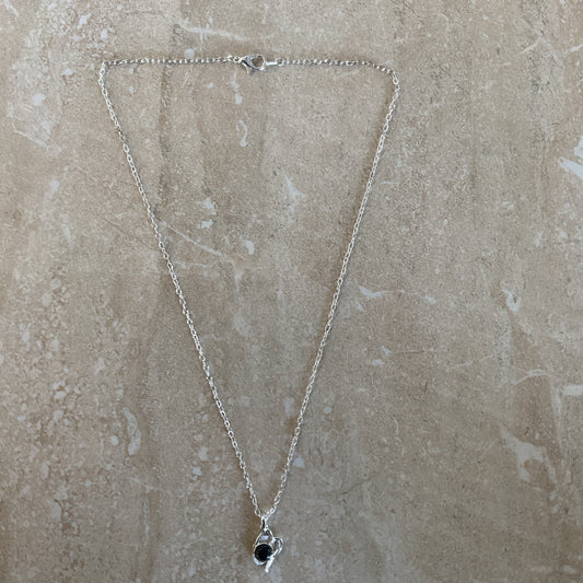 NWOT Silvertone And Black Classic Necklace.with Pendant