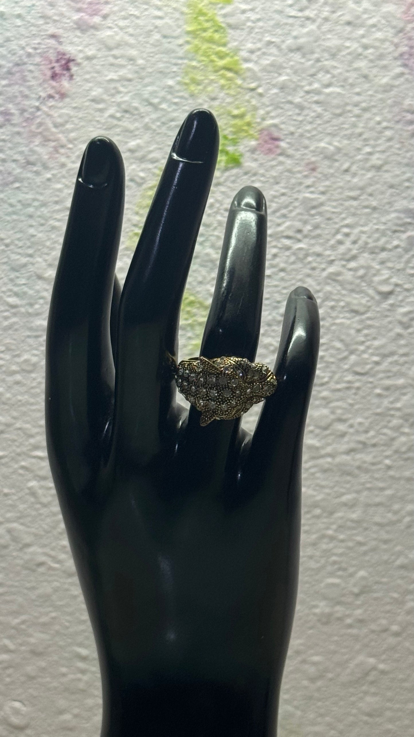 Vintage Gold-Tone Pave Rhinestone Panther Cocktail Ring size 7
