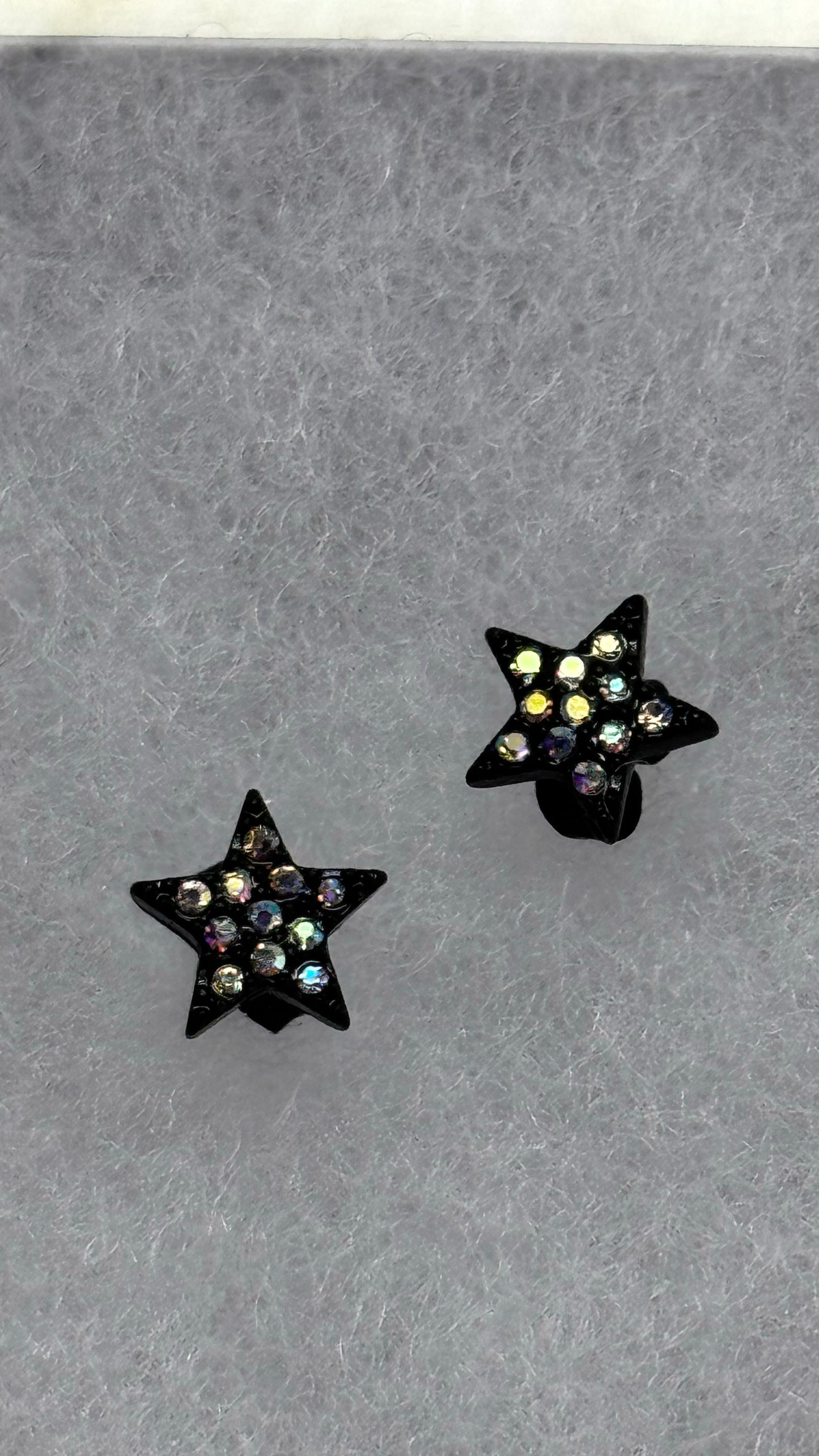 Black star iridescent diamonds stud earrings