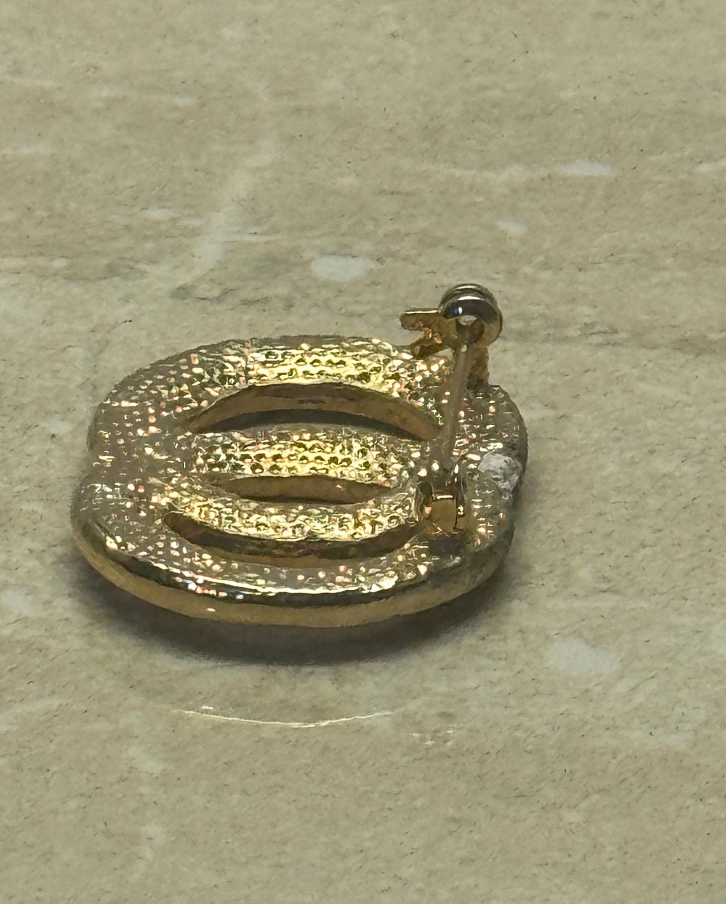 Vintage Gold-Tone Double Interlocking Circle Rhinestone Brooch Pin