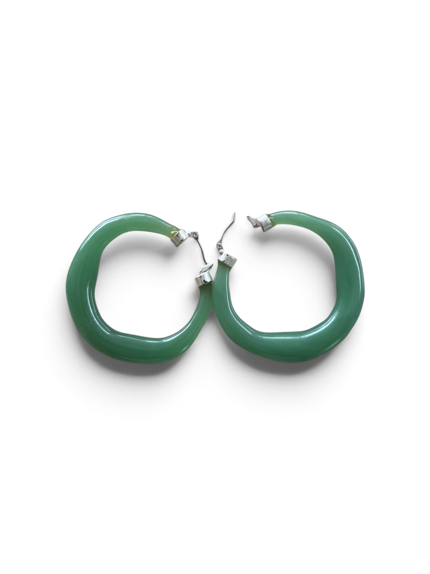 Chunky Jade-Green Resin Hoop Earrings