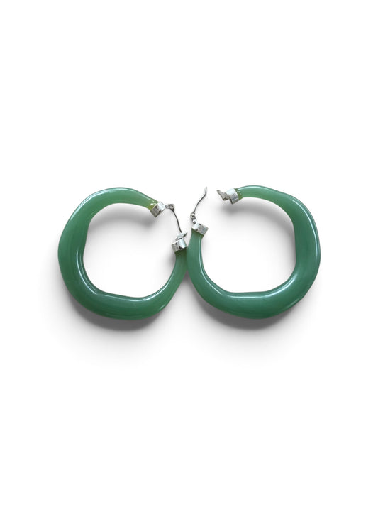 Chunky Jade-Green Resin Hoop Earrings