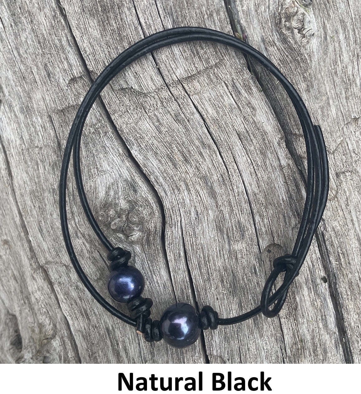 Single Black Pearl Necklace, #5 Natural Black Leather Cord